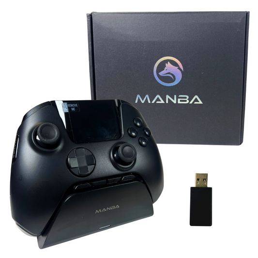 ManbaOne Wireless Gaming Controller with Interactive Screen – Multi-Platform, Hall Effect Joystick, RGB Lighting, Remappable Buttons, 1800mAh Charging Dock (Black)