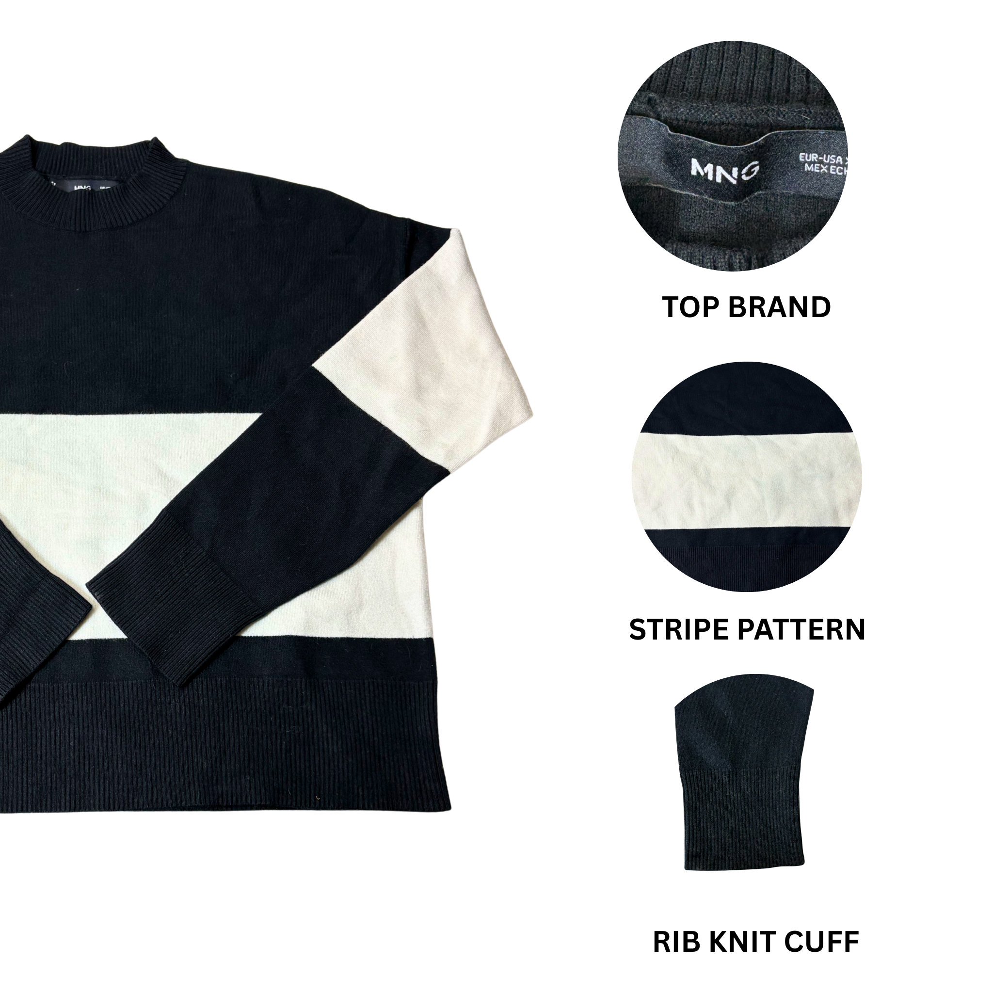 Women’s Black & White Round Neck Sweater – Size XS