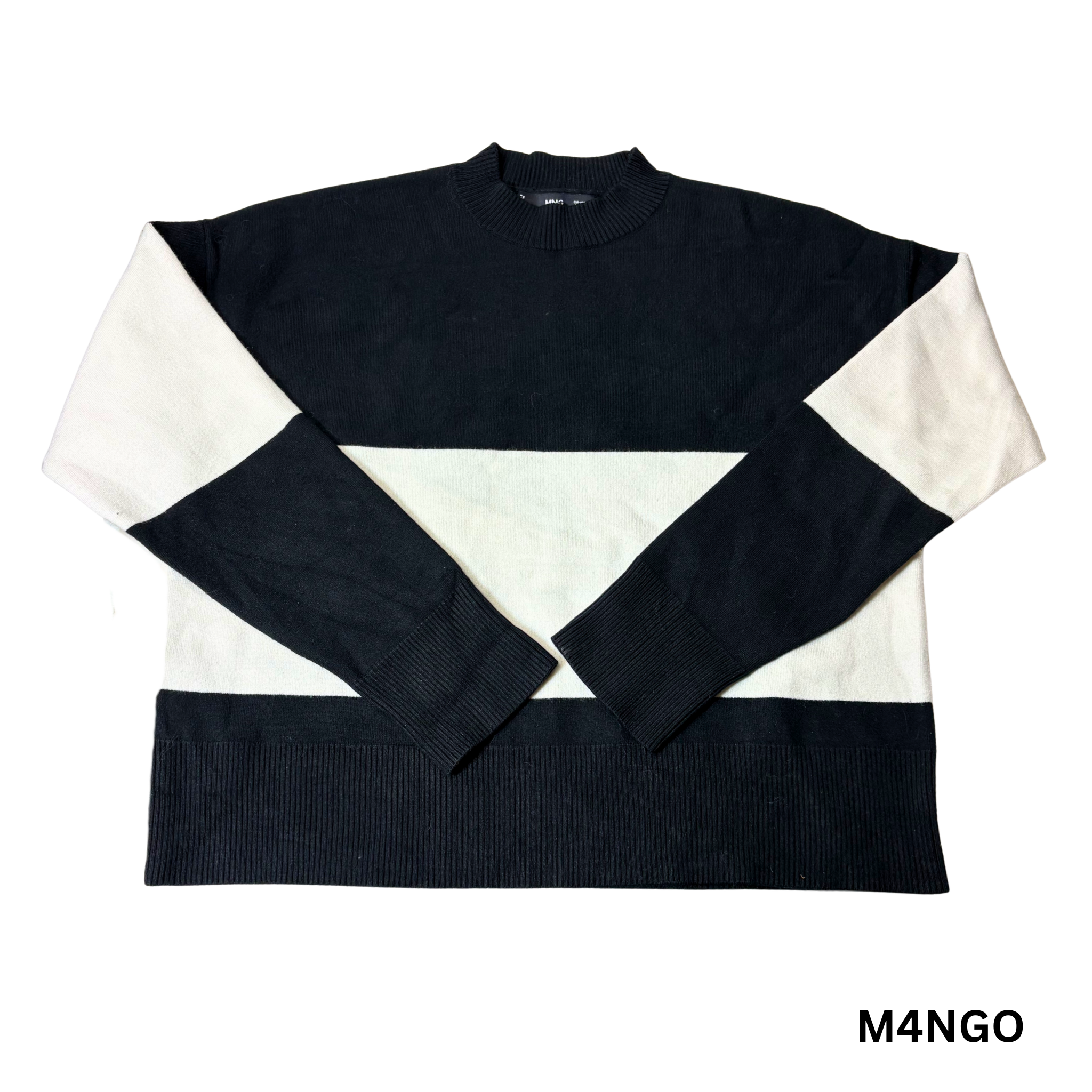 Women’s Black & White Round Neck Sweater – Size XS