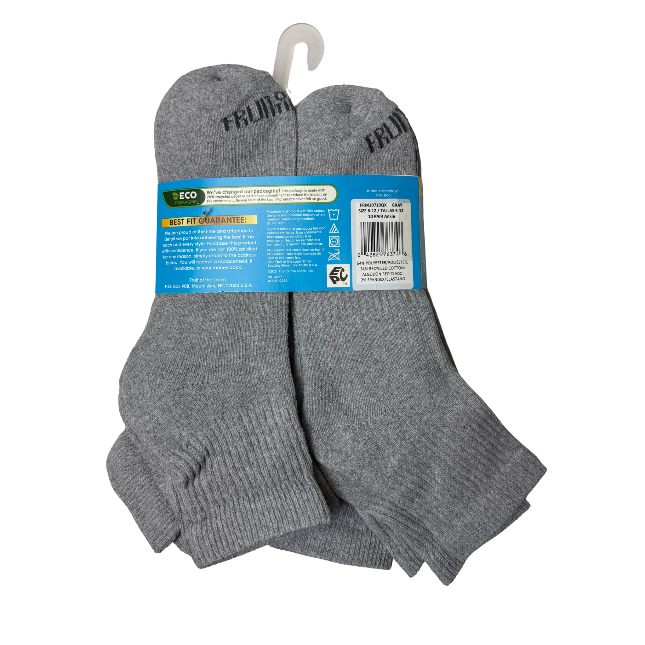 Men’s 10-Pair Ankle Gray Socks Fits Shoe Size 6–12
