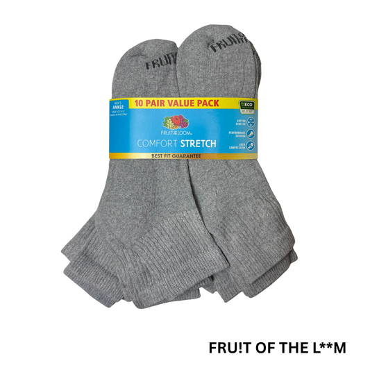 Men’s 10-Pair Ankle Gray Socks Fits Shoe Size 6–12