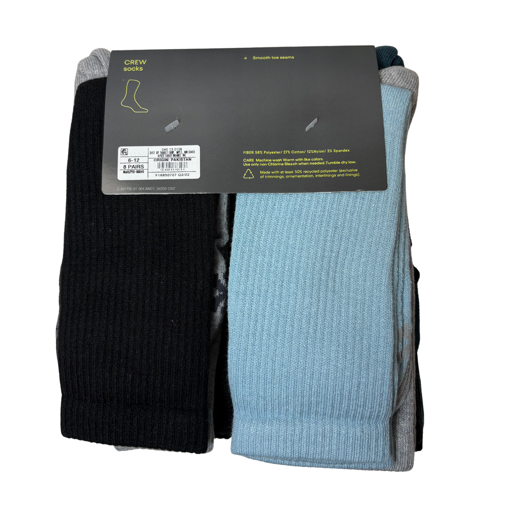 Men’s 6-Pack + 2 Bonus Crew Socks – Fits Shoe Size 6–12