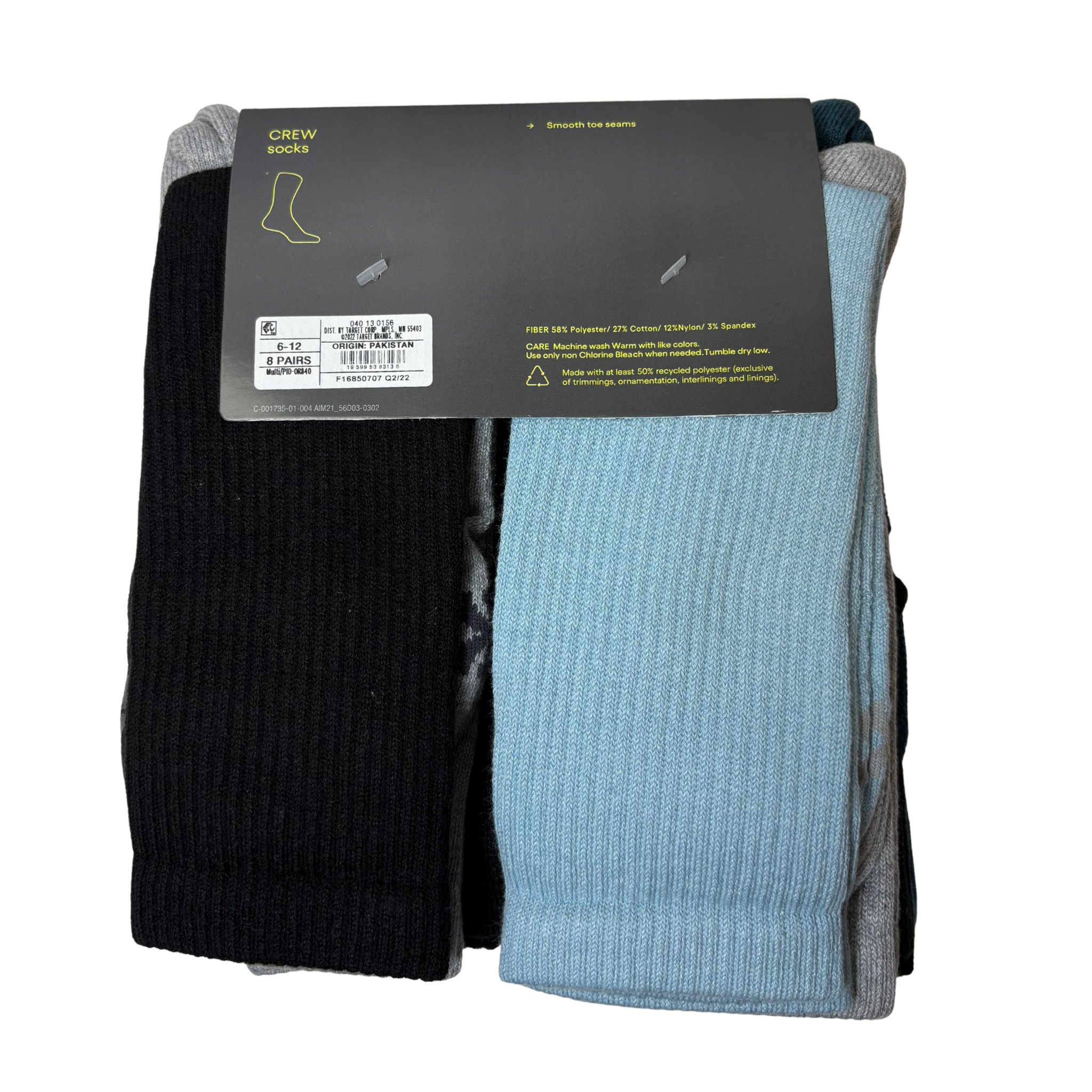 Men’s 6-Pack + 2 Bonus Crew Socks – Fits Shoe Size 6–12
