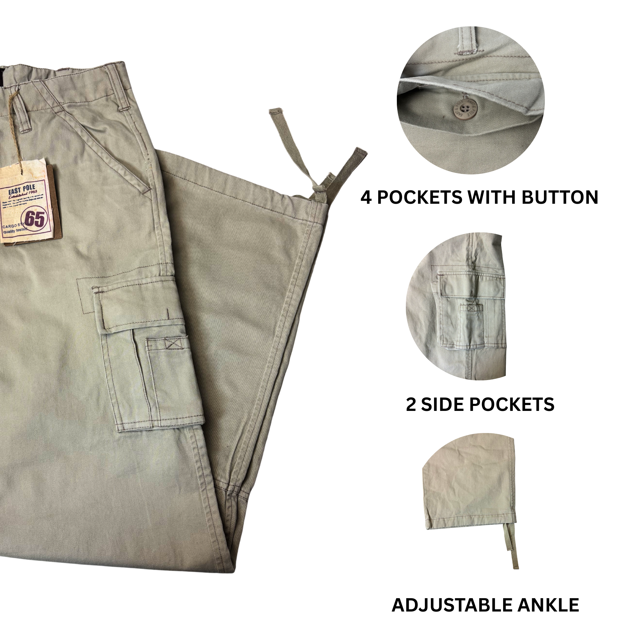 Men’s Khaki Cargo Pants – Size 44 (34 US) – 100% Cotton
