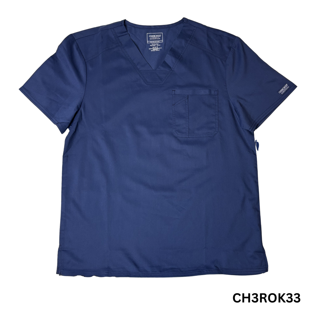 Men’s Navy Chest Pocket V-Neck Scrub Top – Size M