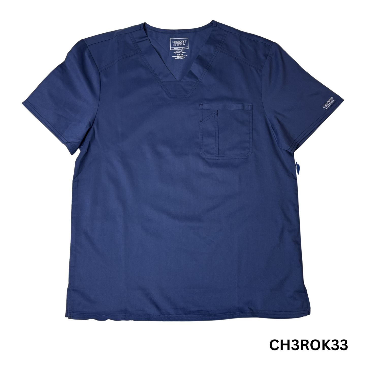 Men’s Navy Chest Pocket V-Neck Scrub Top – Size M