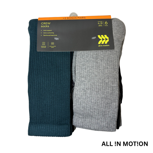 Men’s 6-Pack + 2 Bonus Crew Socks – Fits Shoe Size 6–12