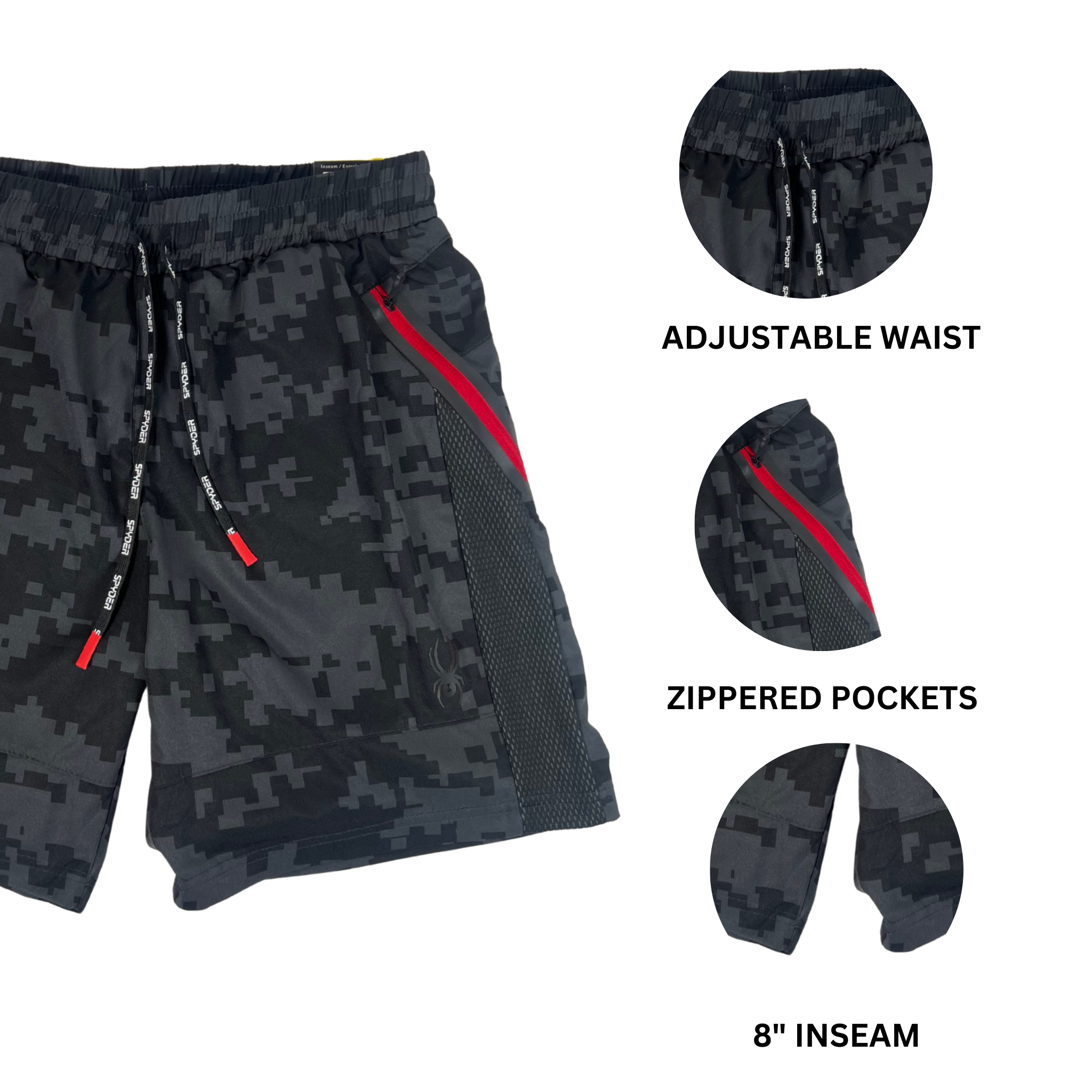 Men’s Black Pattern Stretch Athletic Shorts – Size S