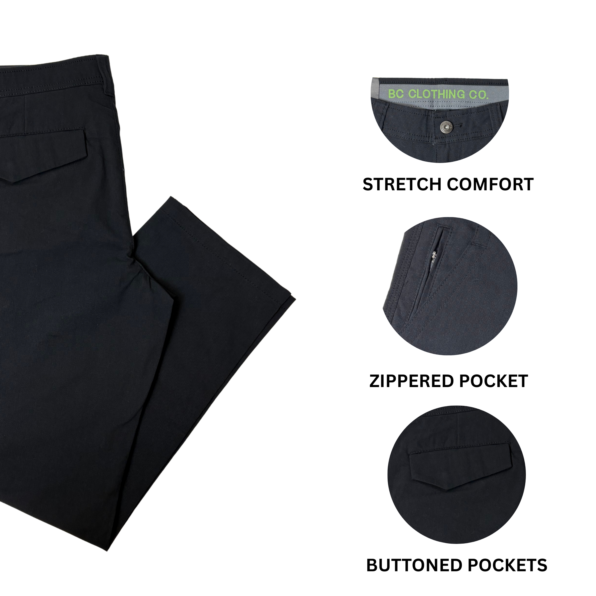 Men's Black Straight Leg Stretch Pants - 32x30