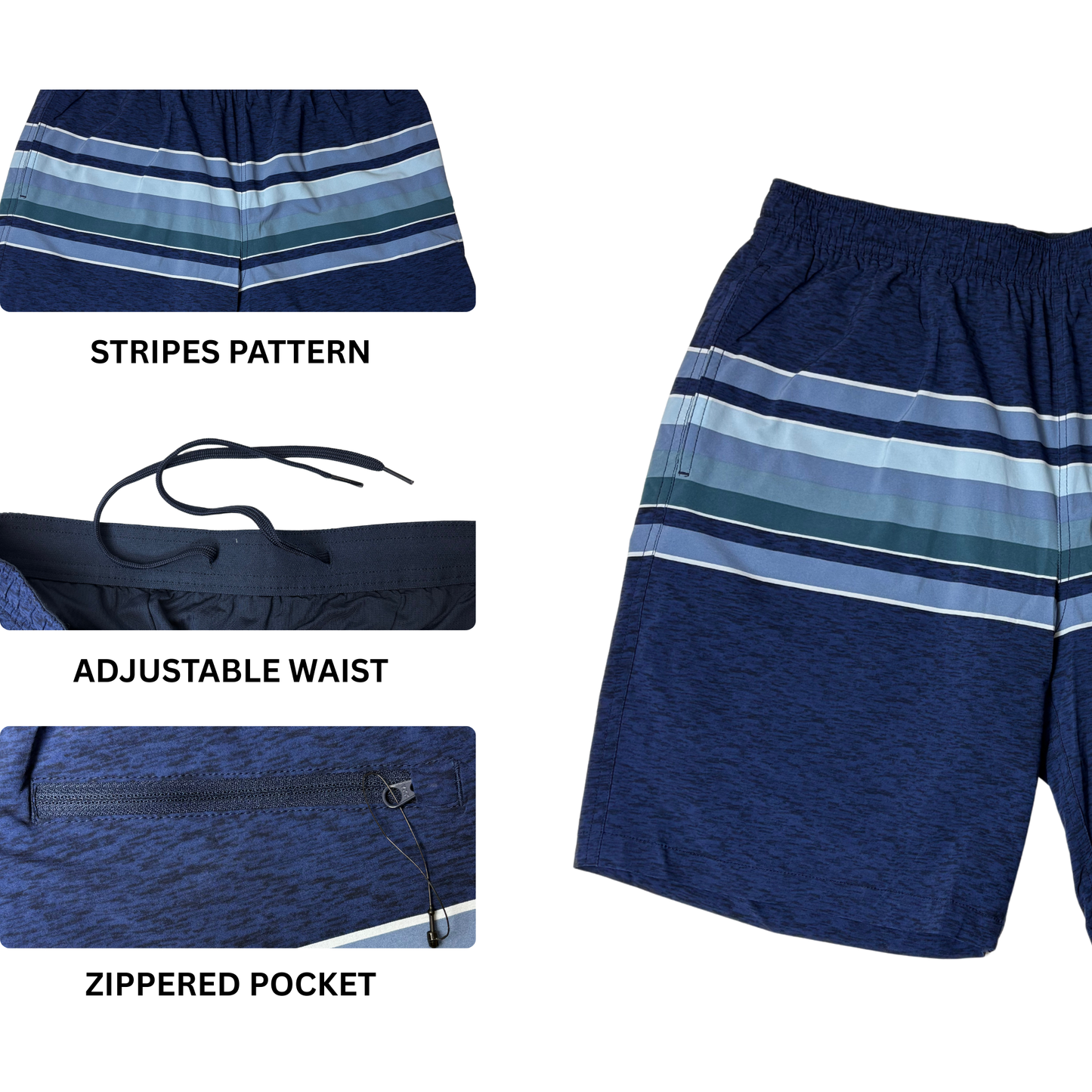 Men's Blue Zipper Back Pocket Swim Short