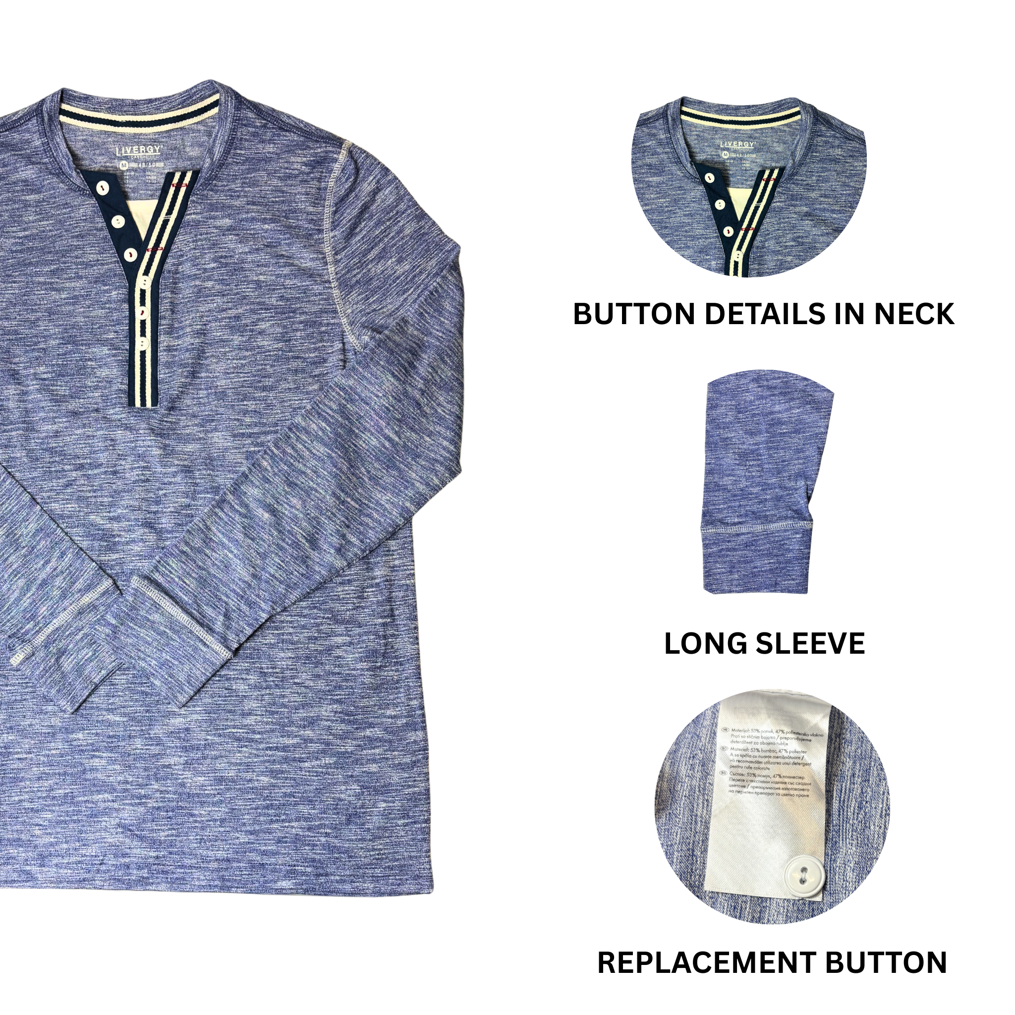 Men’s Casual Blue Long Sleeve Shirt – Size M