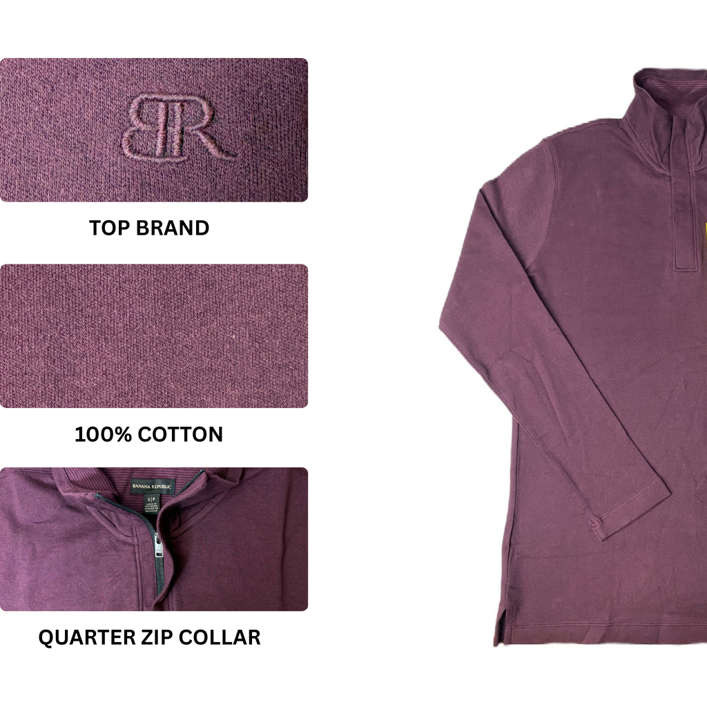 Men's Dark Maroon Long Neck 1/4 Zip Shirt - S