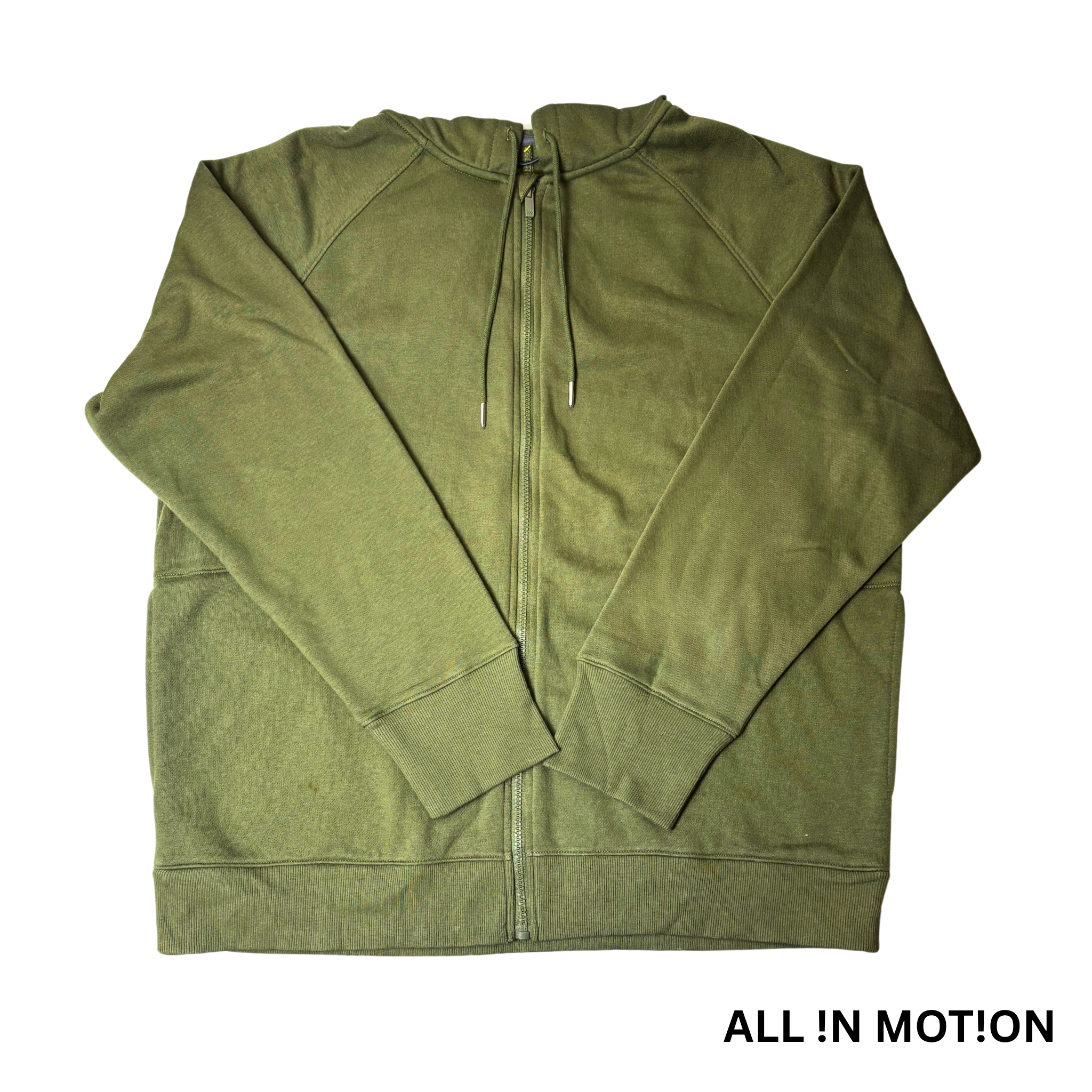 Men's Green Cotton Fleece Full Zip Sweater - XL