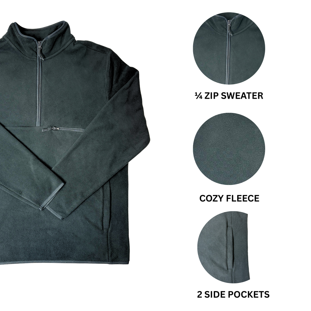 Men's Black Chest Pocket Long Sleeve 1/4 Zip Sweater - L