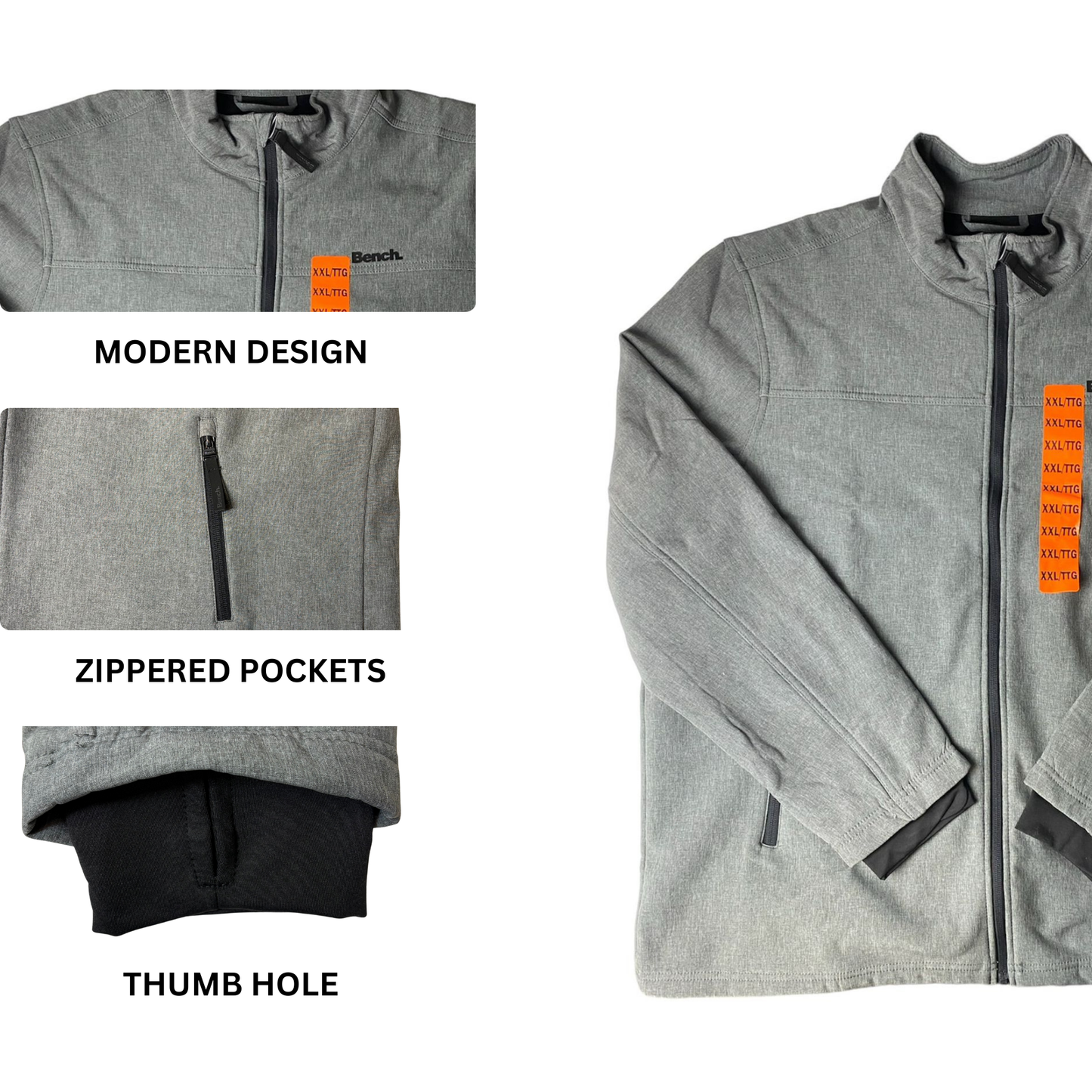 Men's Grey Full Zip Jacket - XXL