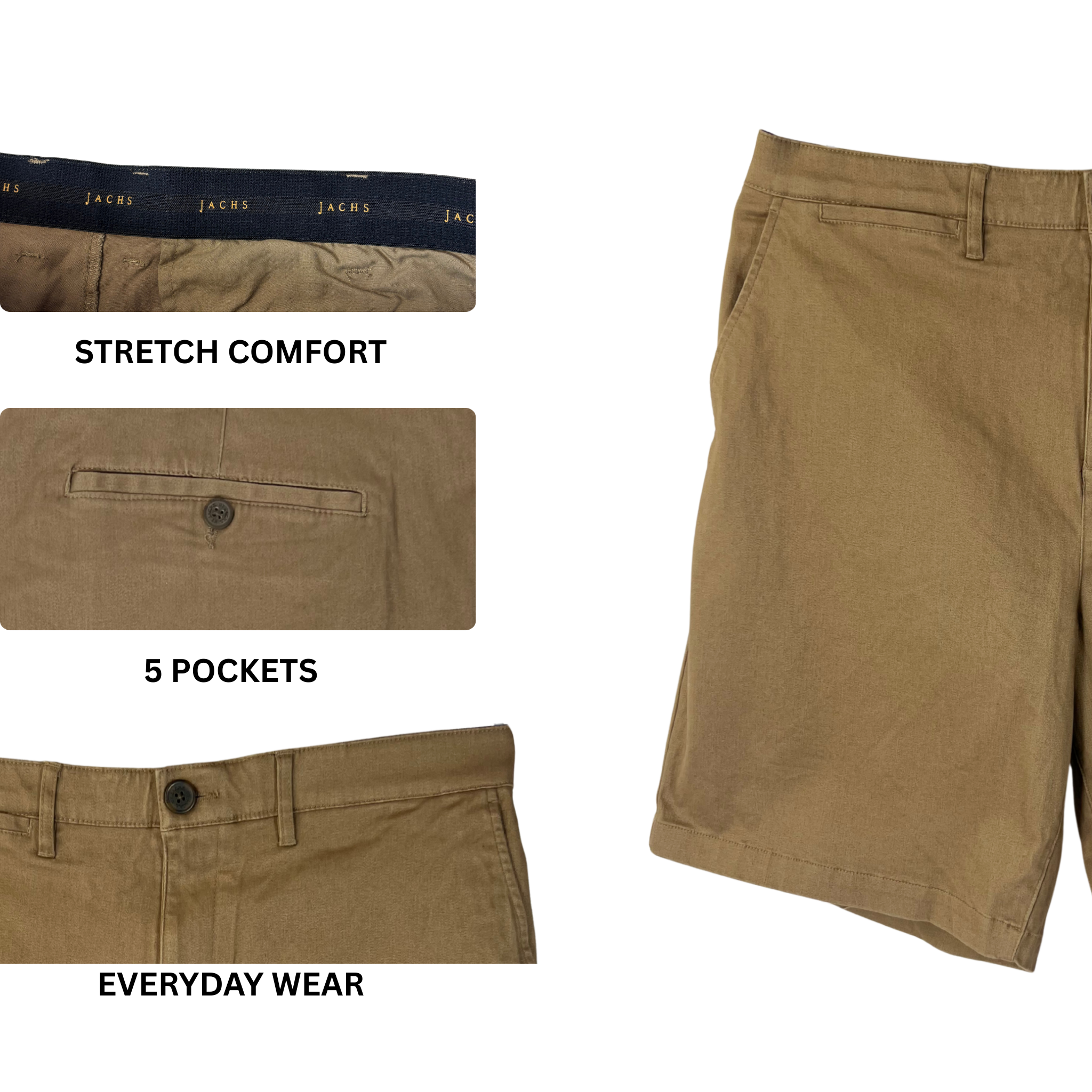 Men’s Khaki Shorts – Size 38 – Cotton Stretch Blend