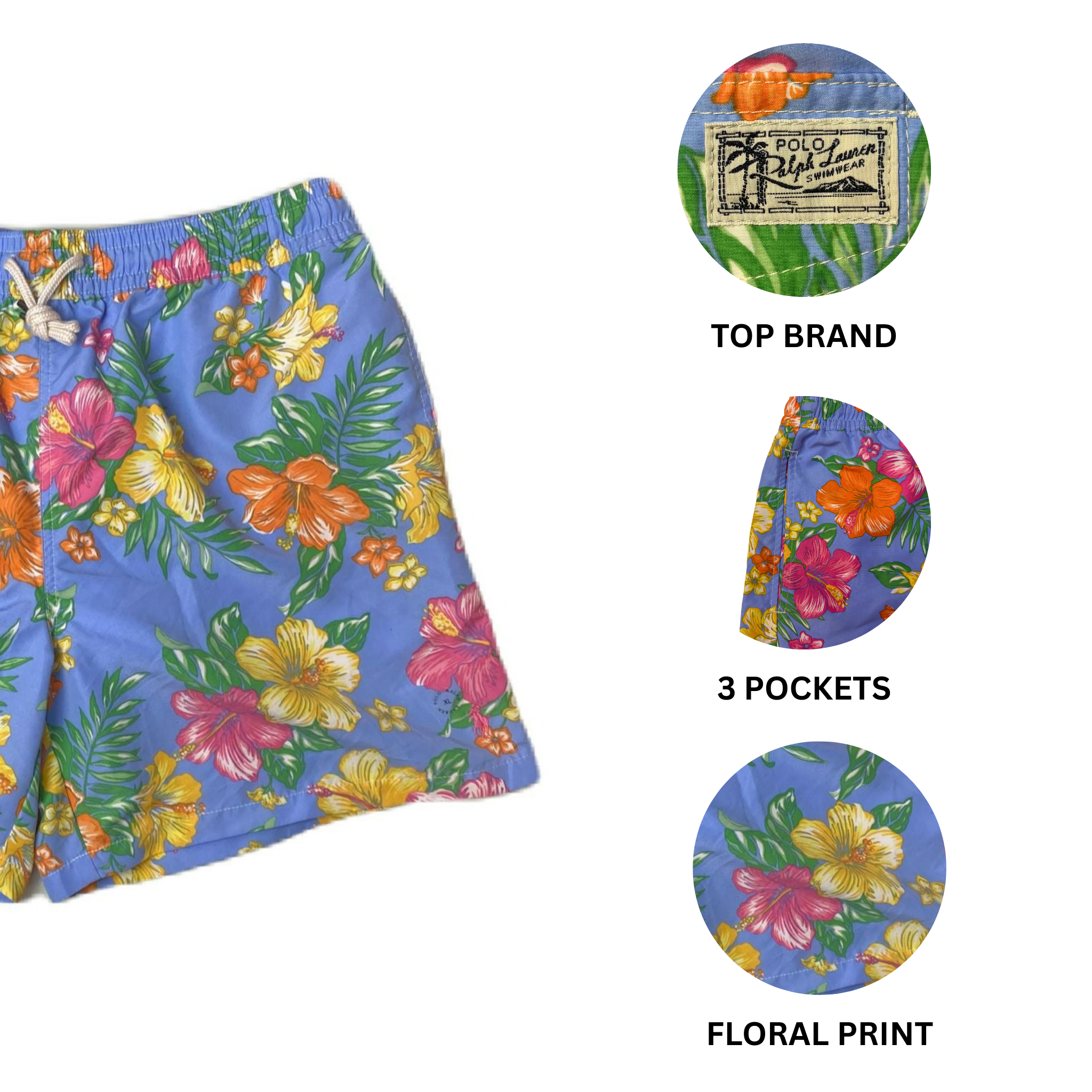 Men's Light Blue Flower Swim Shorts - XL