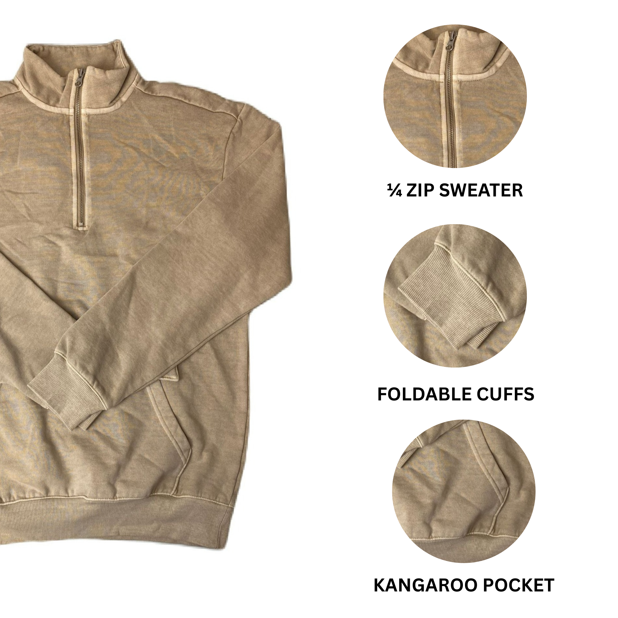 Men's Light Brown 1/4 Zip Pullover Sweater - S