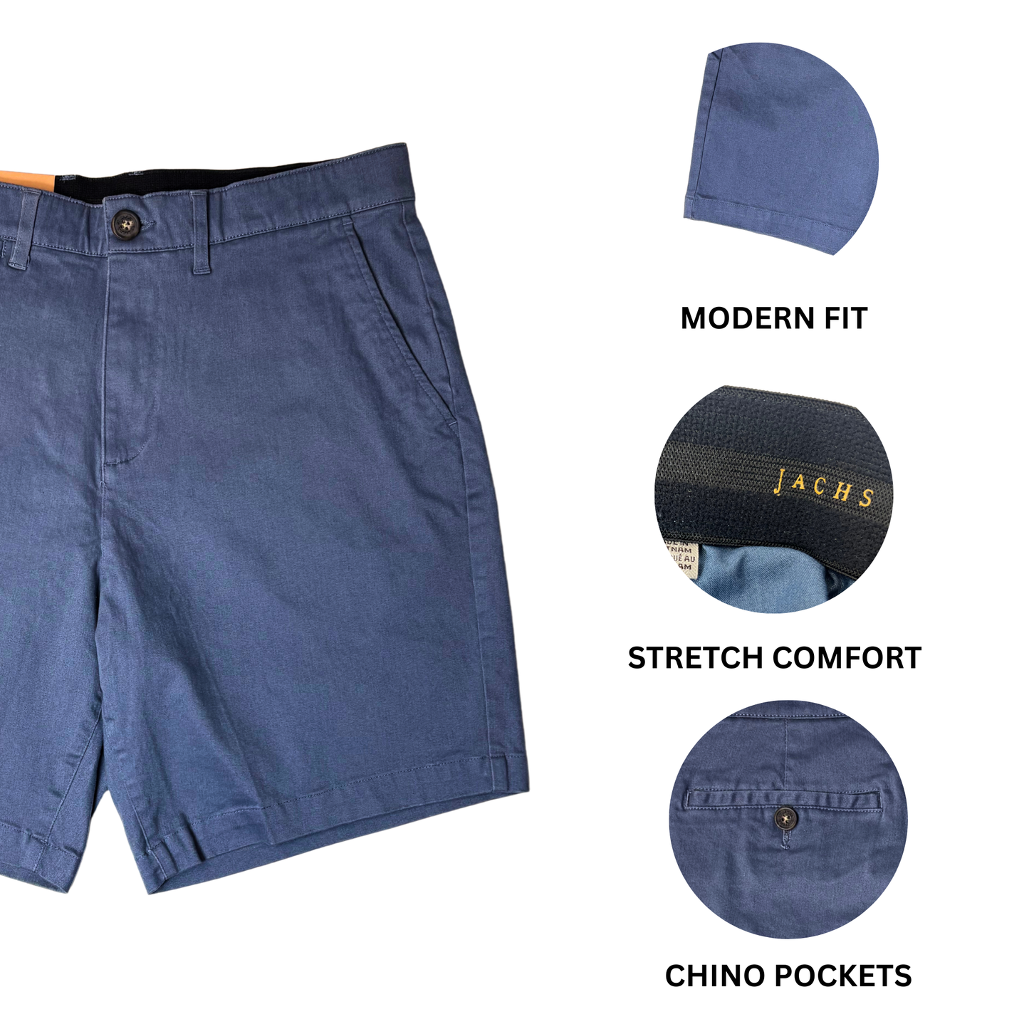 Men’s Performance Stretch Shorts – Blue, Elastic Waist