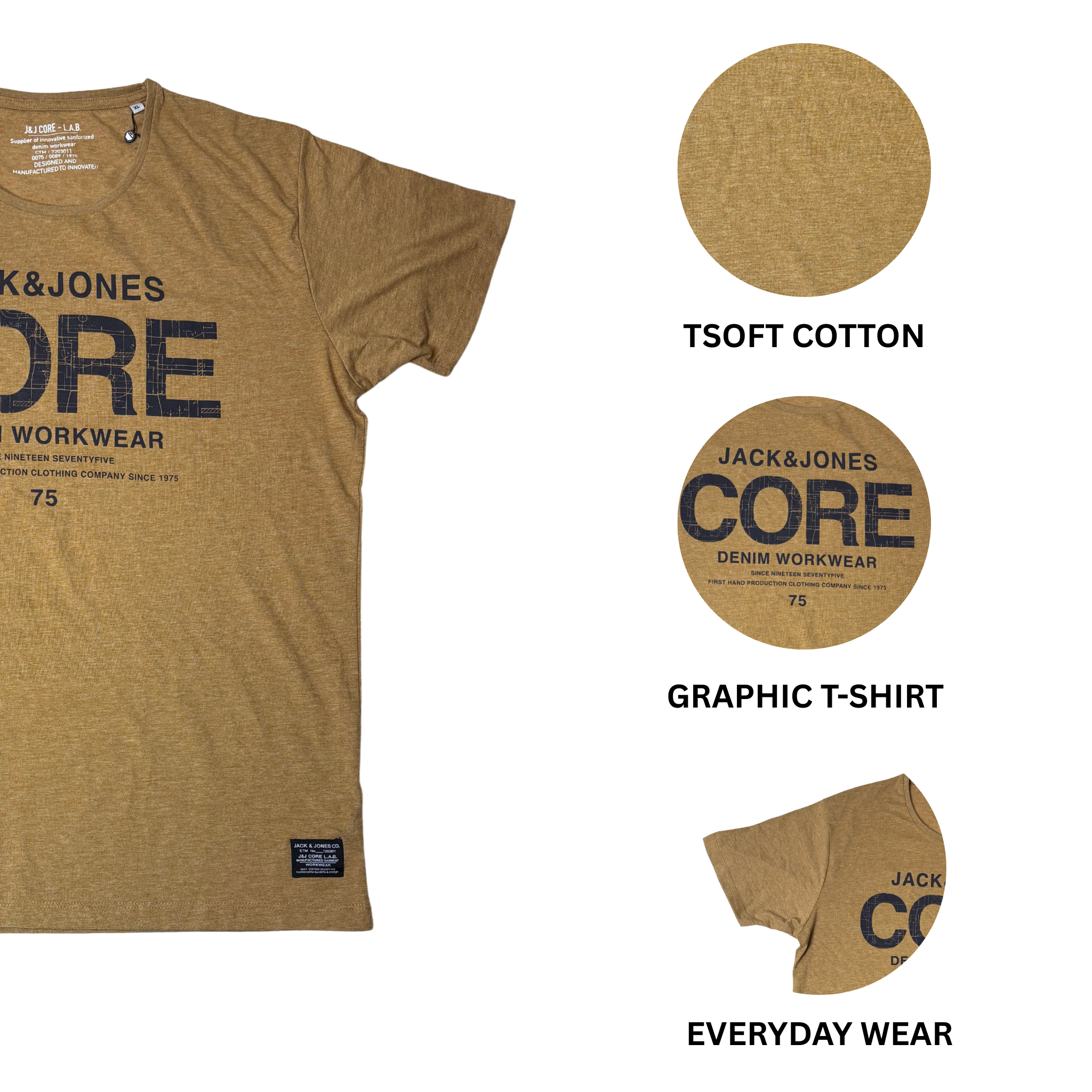Men’s Short Sleeve Core T-Shirt – Size XL Golden Brown