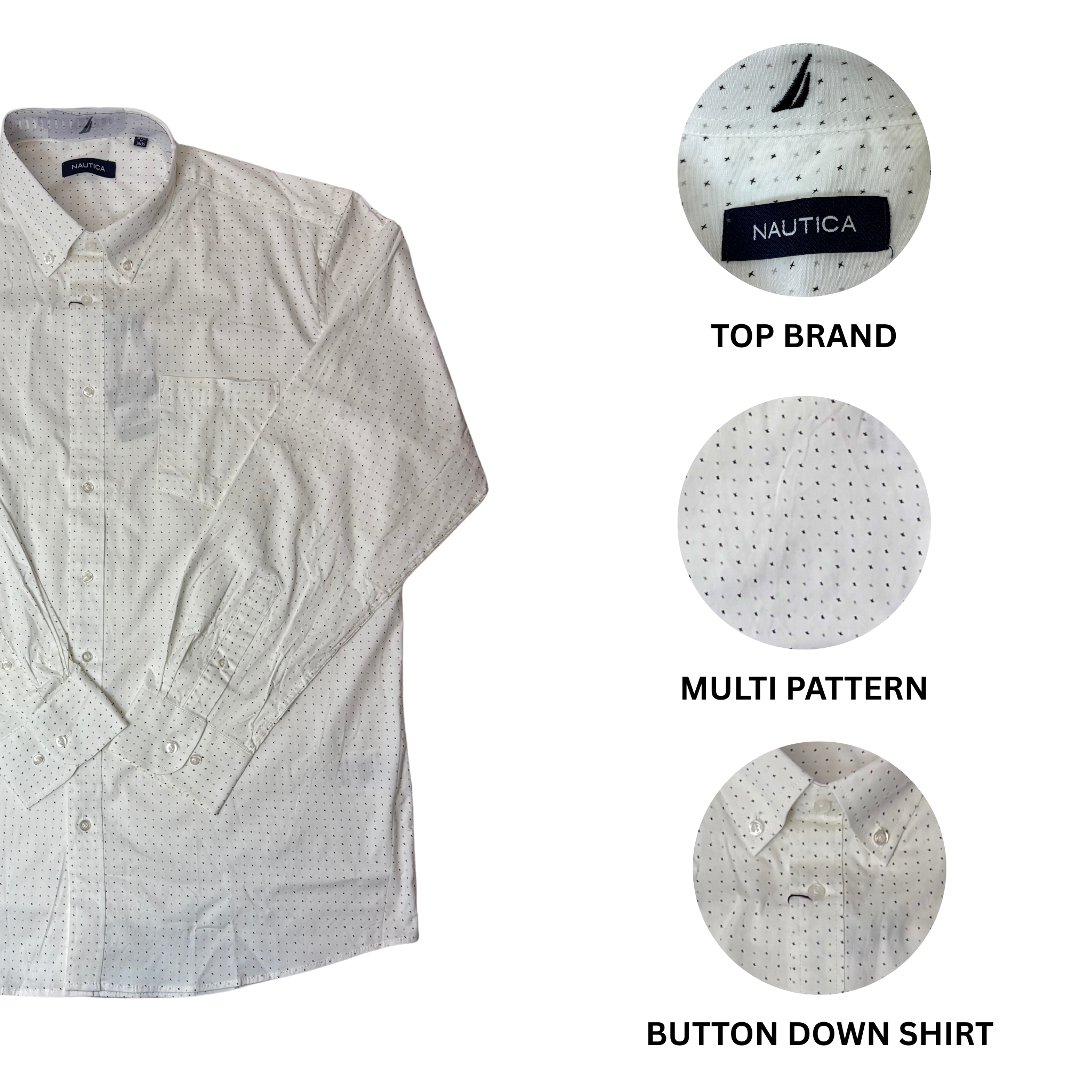 Men's White Multi Pattern Dress Shirt - XL 17 (34/35)