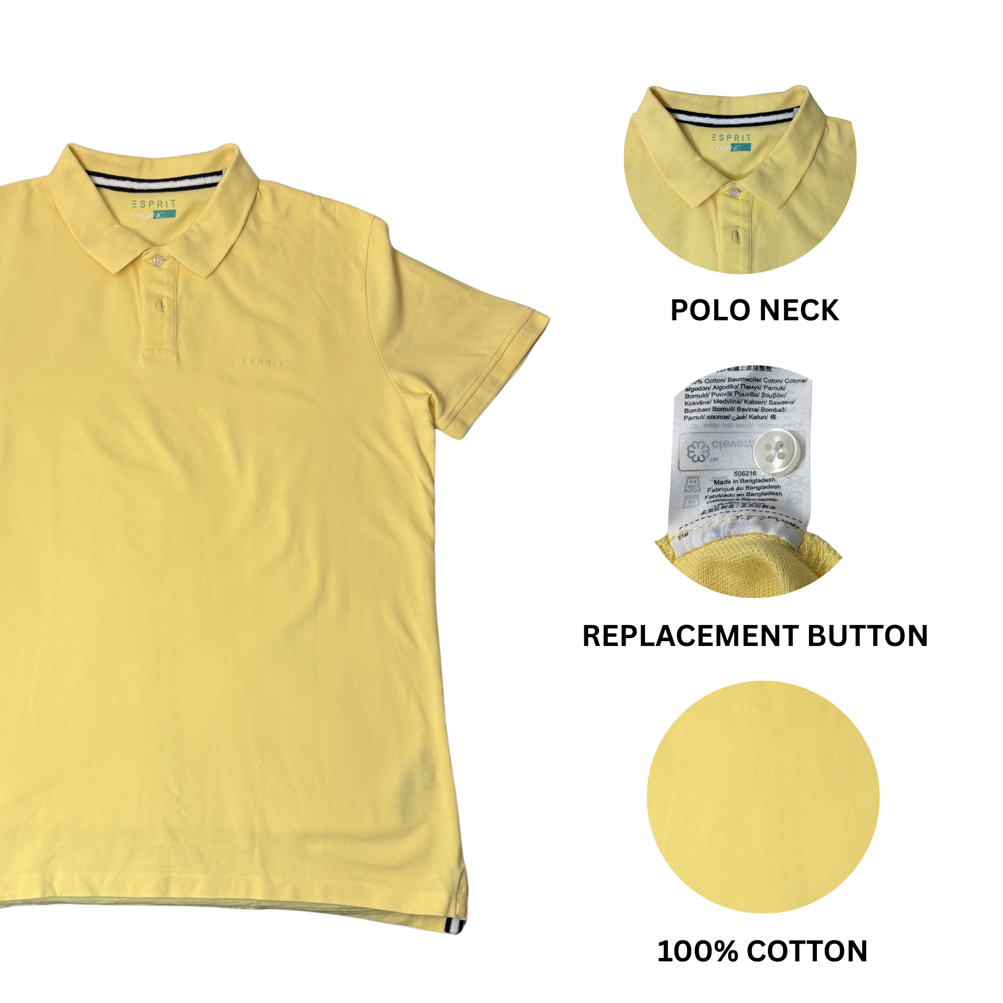 Men’s Yellow Polo Shirt – Size XL – 100% Cotton