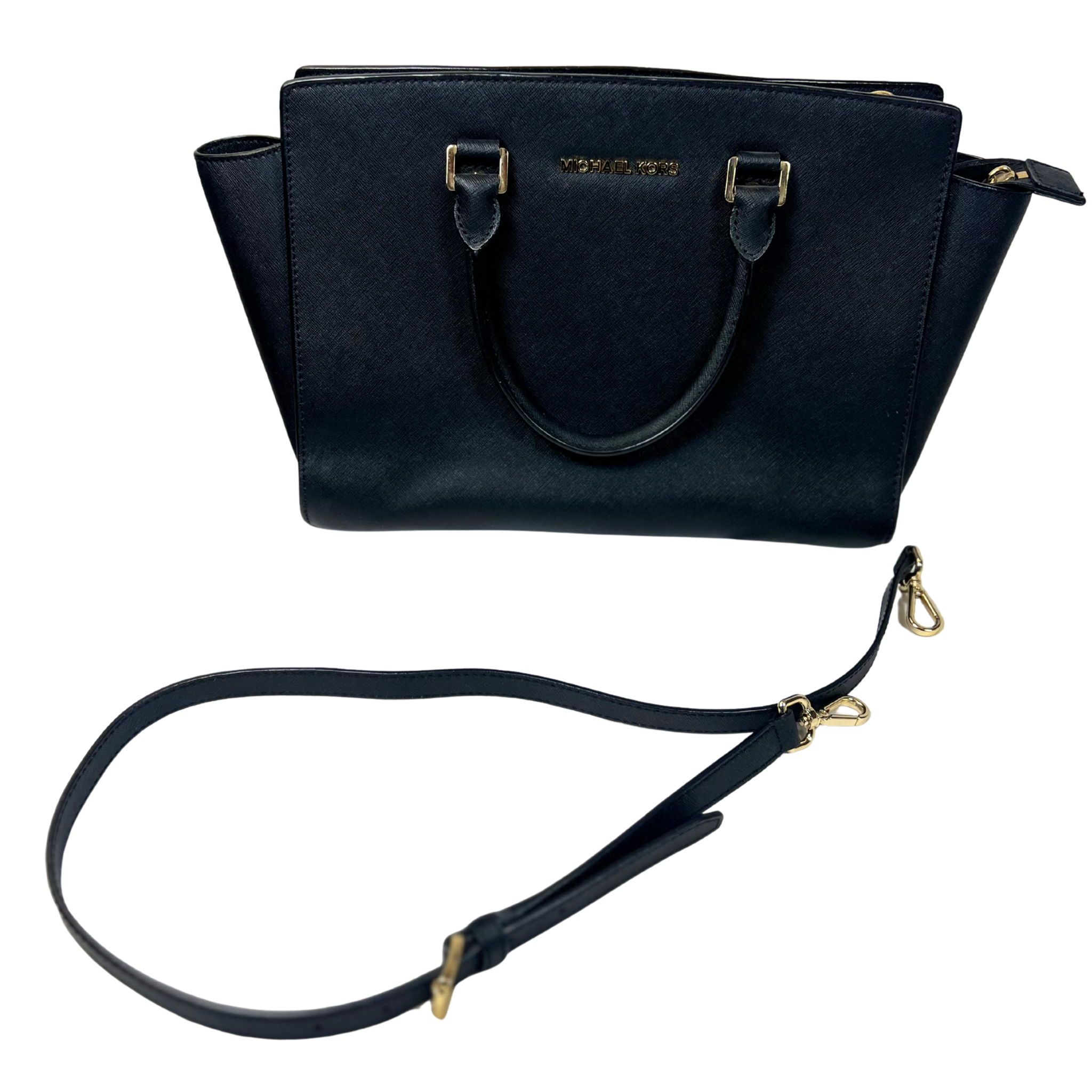 Black Saffiano Leather Medium Satchel with Top Zip & Adjustable Strap | Pre Loved