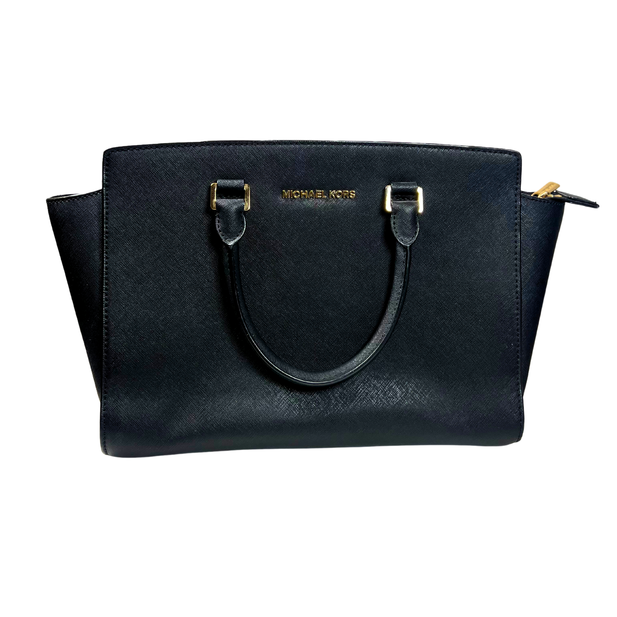 Black Saffiano Leather Medium Satchel with Top Zip & Adjustable Strap | Pre Loved