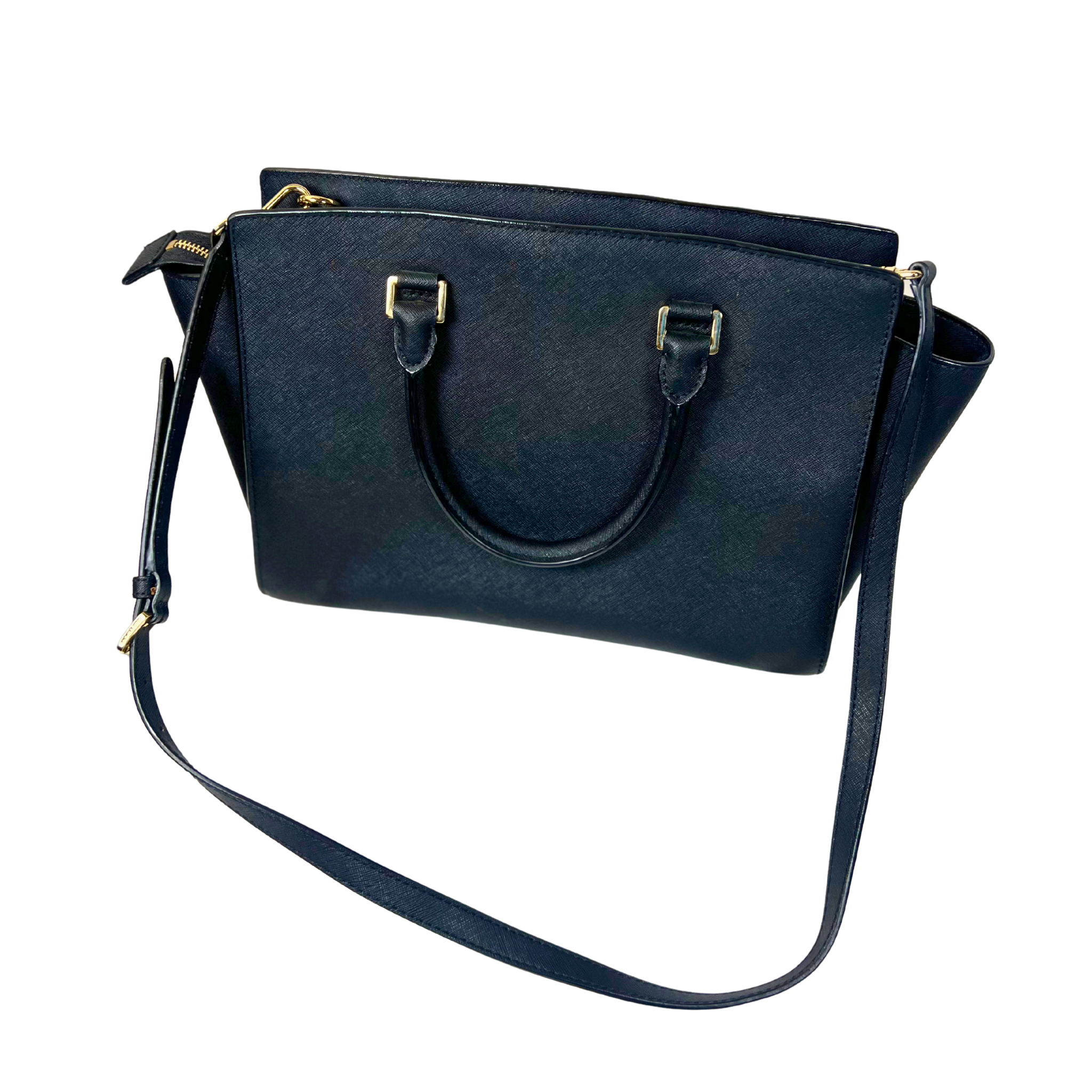 Black Saffiano Leather Medium Satchel with Top Zip & Adjustable Strap | Pre Loved