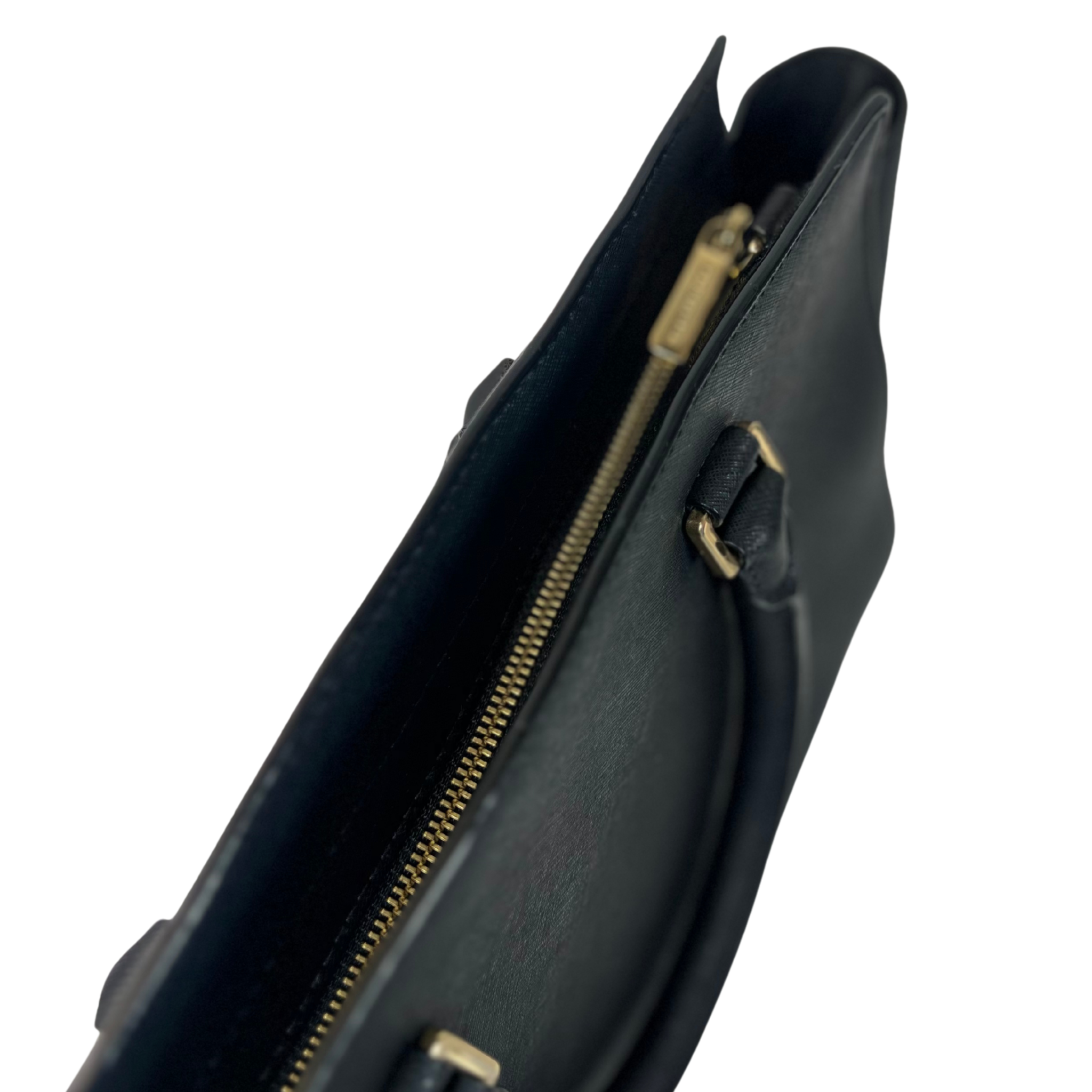 Black Saffiano Leather Medium Satchel with Top Zip & Adjustable Strap | Pre Loved