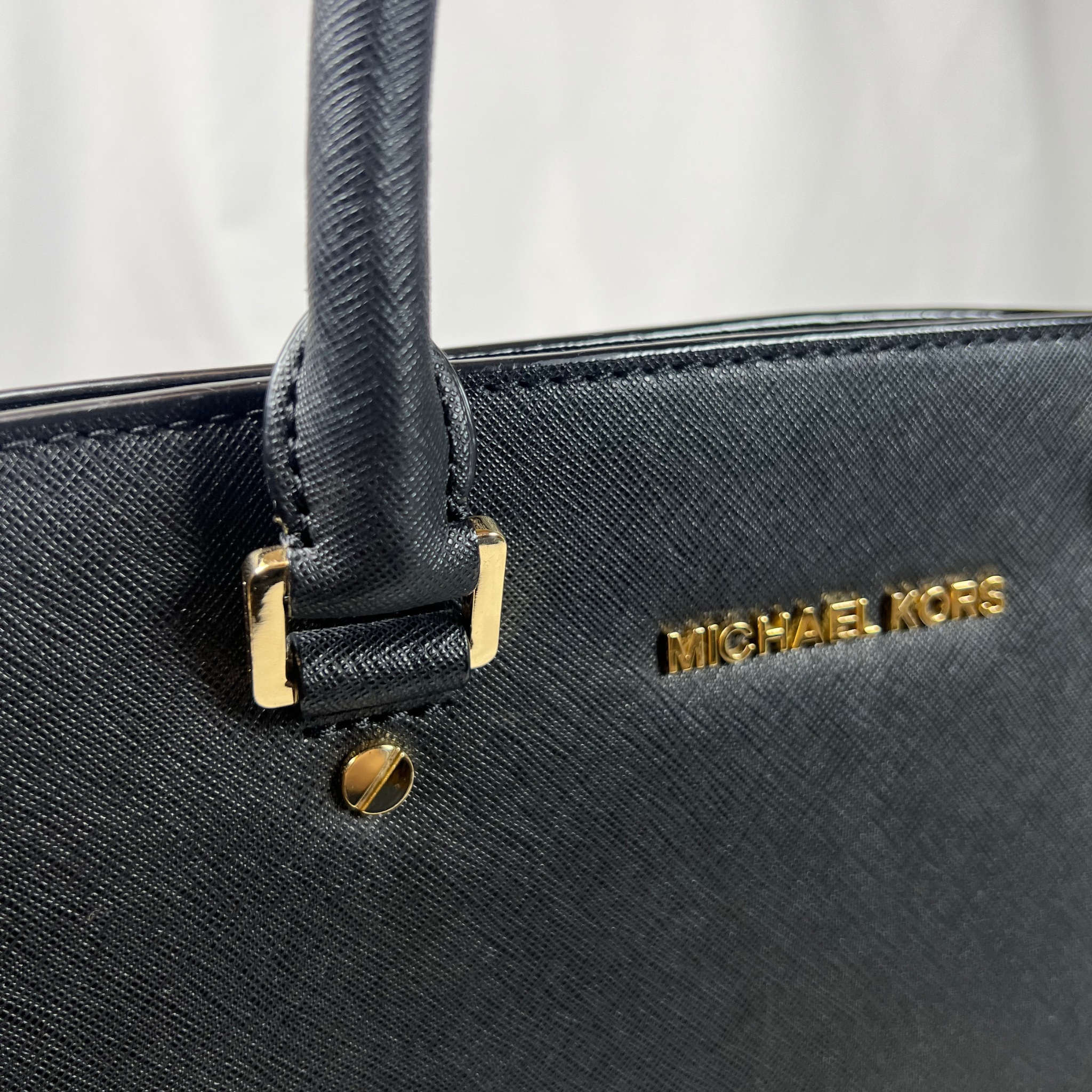 Black Saffiano Leather Medium Satchel with Top Zip & Adjustable Strap | Pre Loved