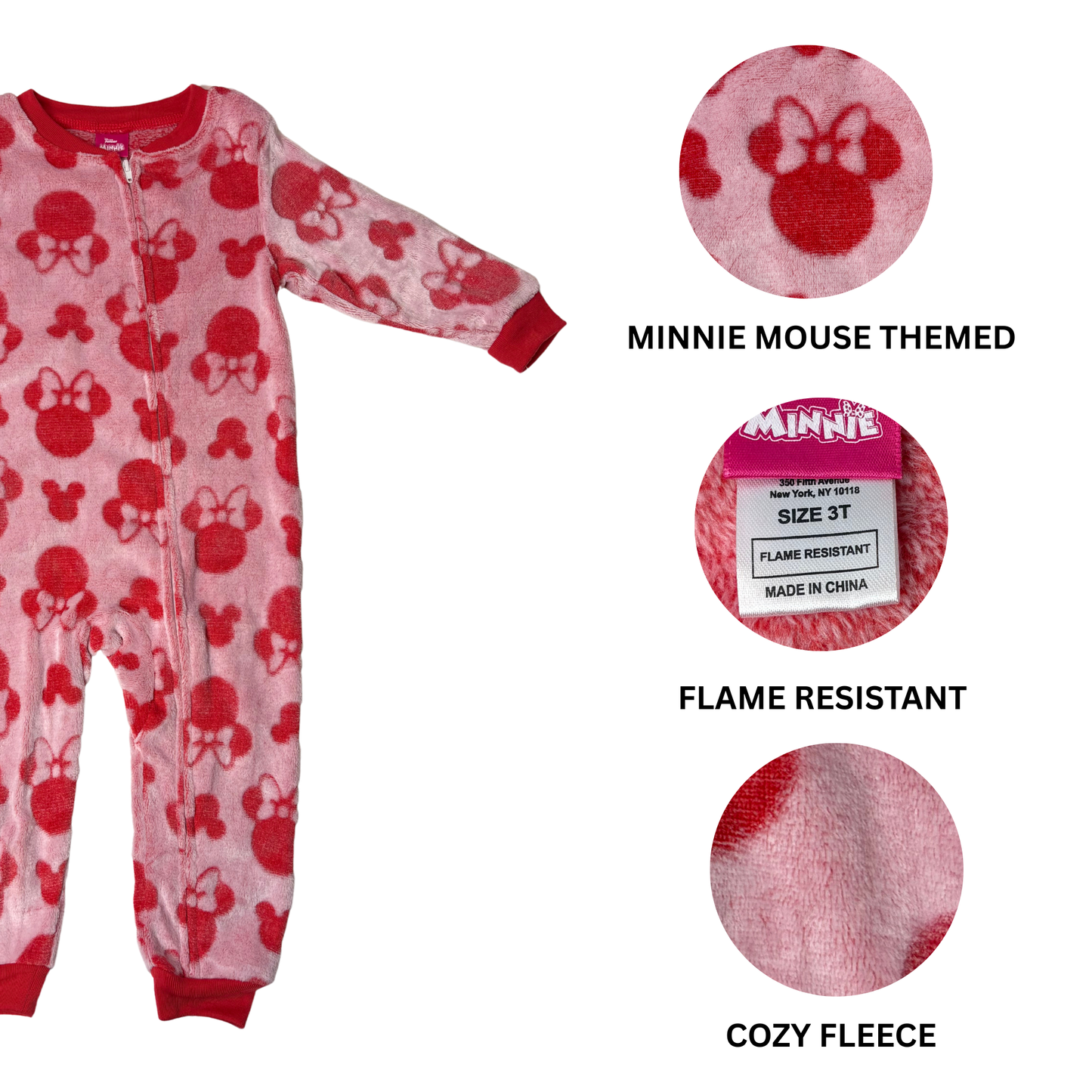 Girls’ Red & Pink Onesie Pajama Size 3T