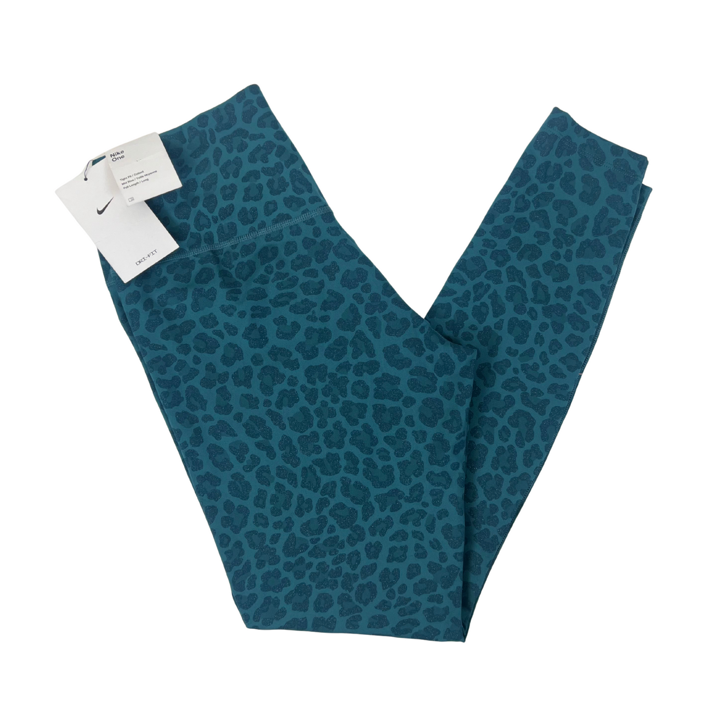 Dri-FIT Green Leopard Glitter Leggings – Mid-Rise, M