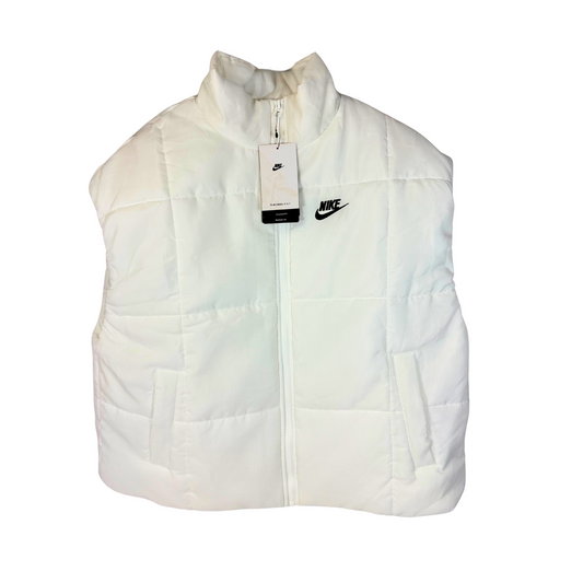 Women's Therma-FIT Classic Puffer Vest – White, Water-Repellent, Oversize Fit – XS