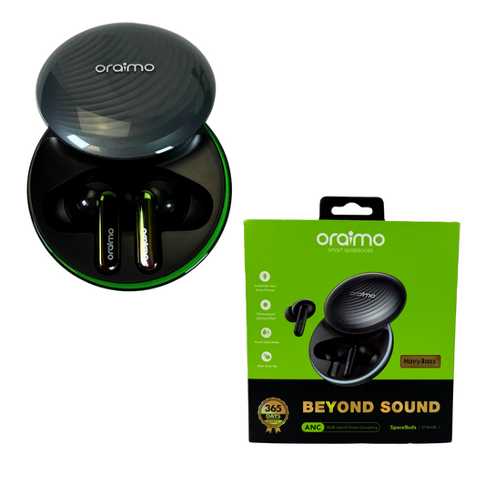 Oraimo SpaceBuds ANC Wireless Earbuds, 50dB Noise Cancelling, 40H Playtime, Grey