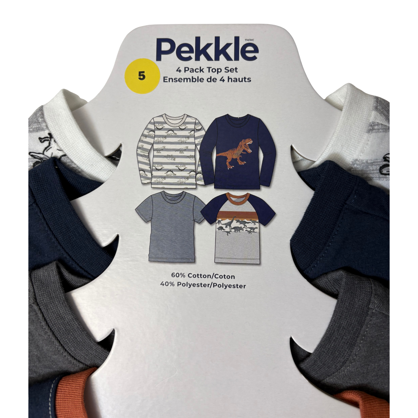 Boys’ 4-Pack Dinosaur-Themed Tops Size 5