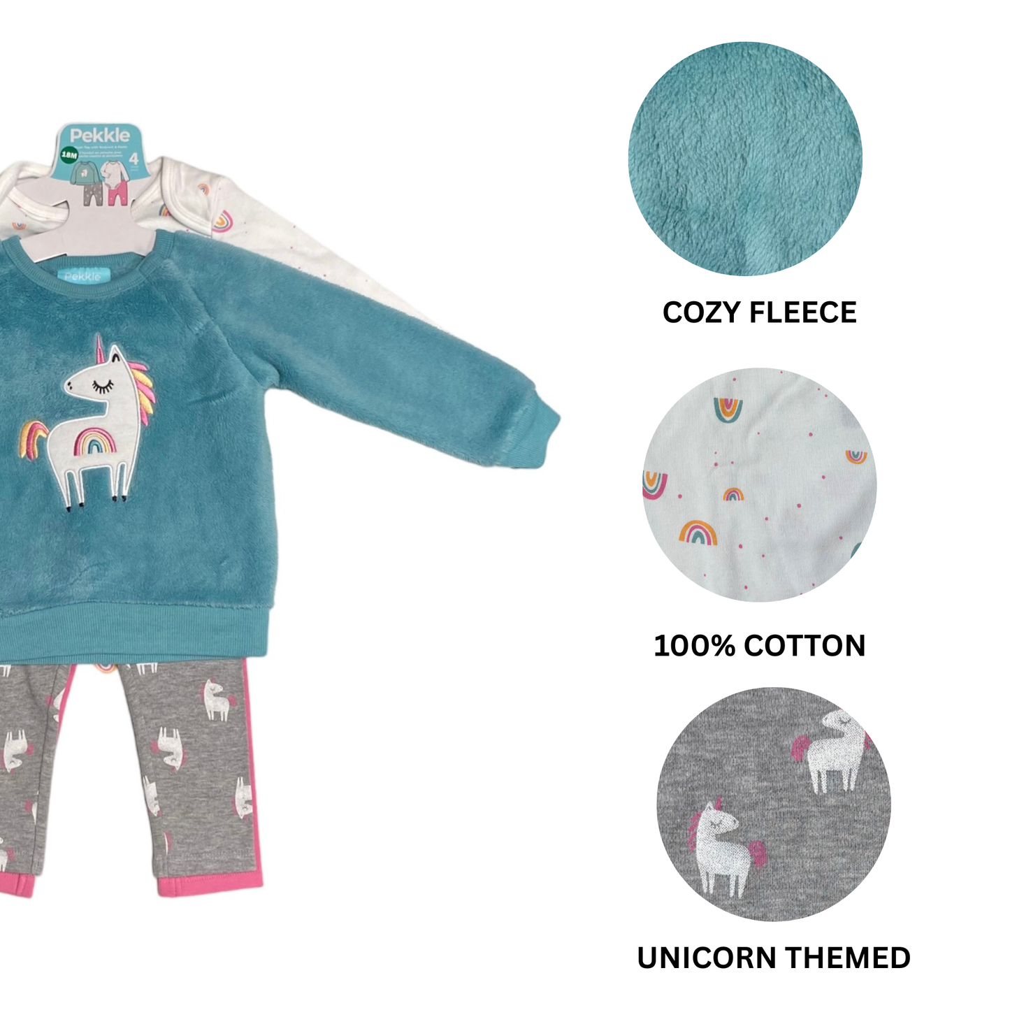 Unicorn 4-Piece Plush Top With Bodysuit & Pants