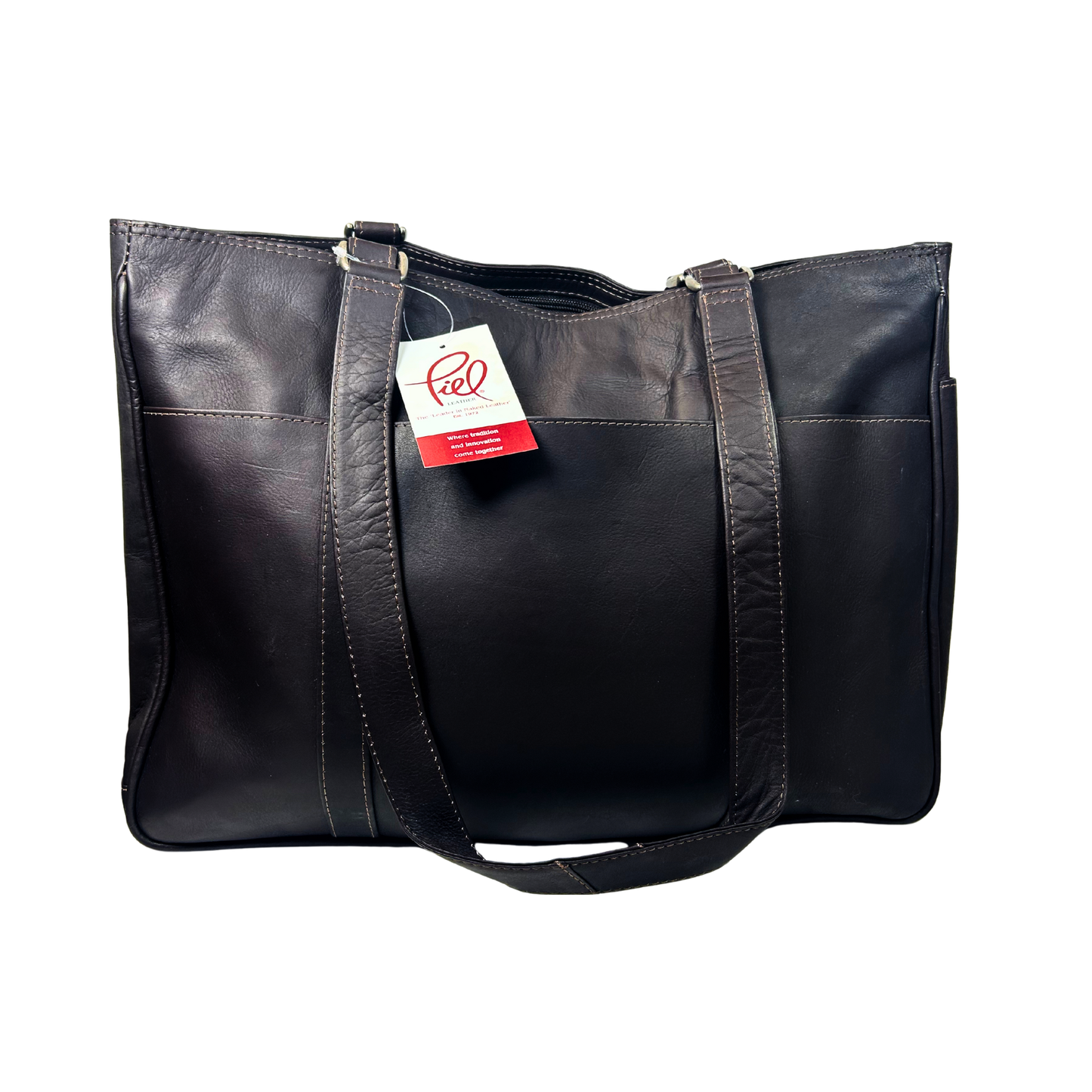 Rectangular Leather Tote Bag – Saddle Brown Small Shopping Handbag