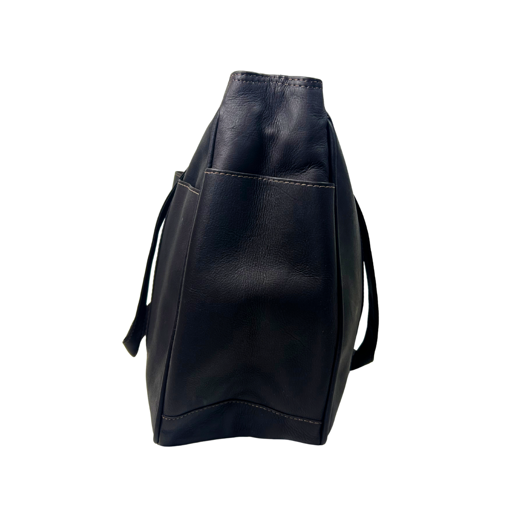 Rectangular Leather Tote Bag – Saddle Brown Small Shopping Handbag