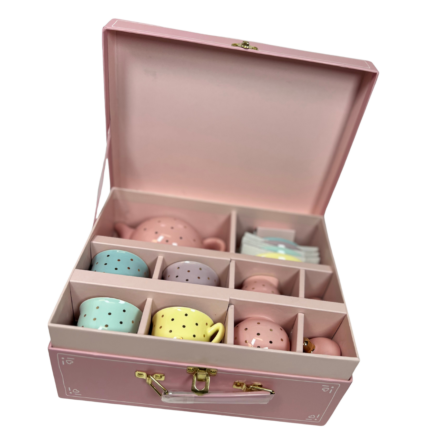 Porcelain Tea Set for Girls – Pastel & Gold Polka Dot Tea Party Set