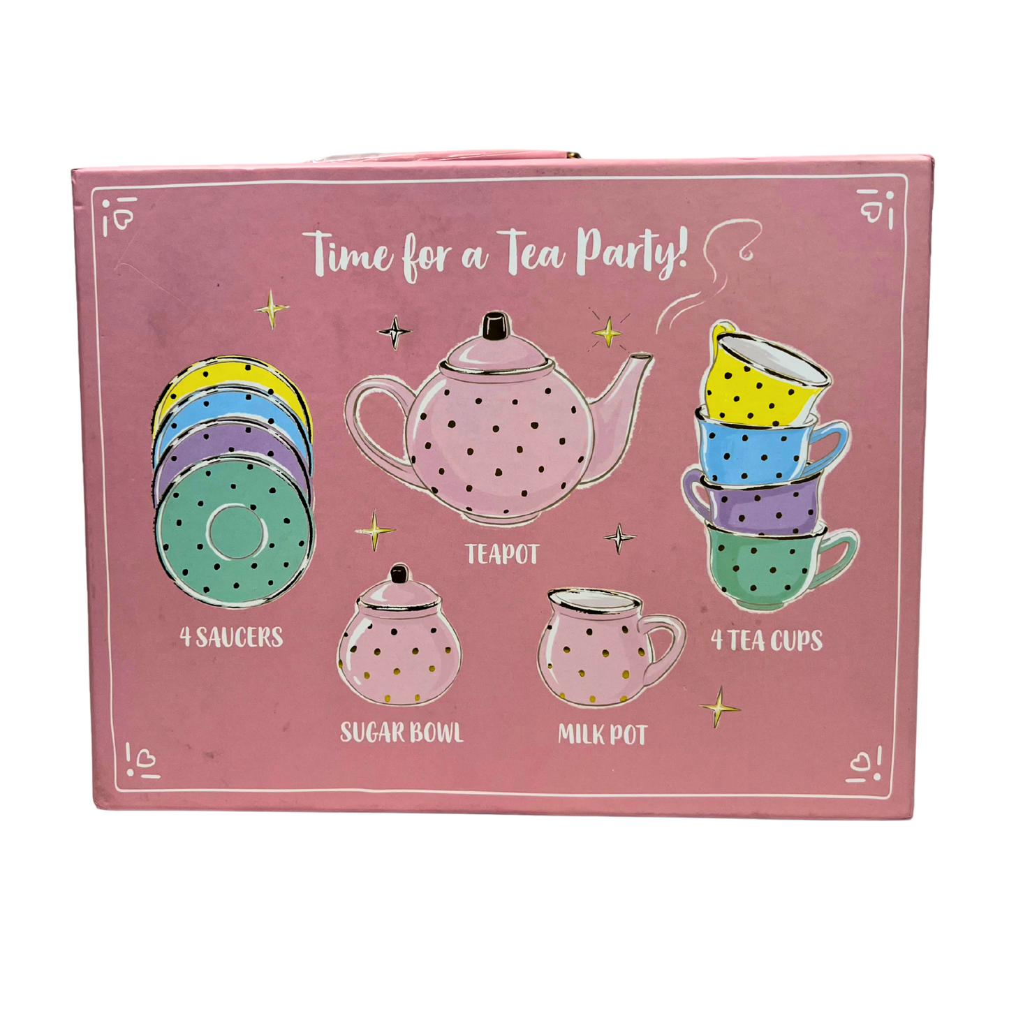 Porcelain Tea Set for Girls – Pastel & Gold Polka Dot Tea Party Set