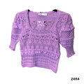 Purple Crochet Top Size S – Short Sleeve, Ruffle Detail Top