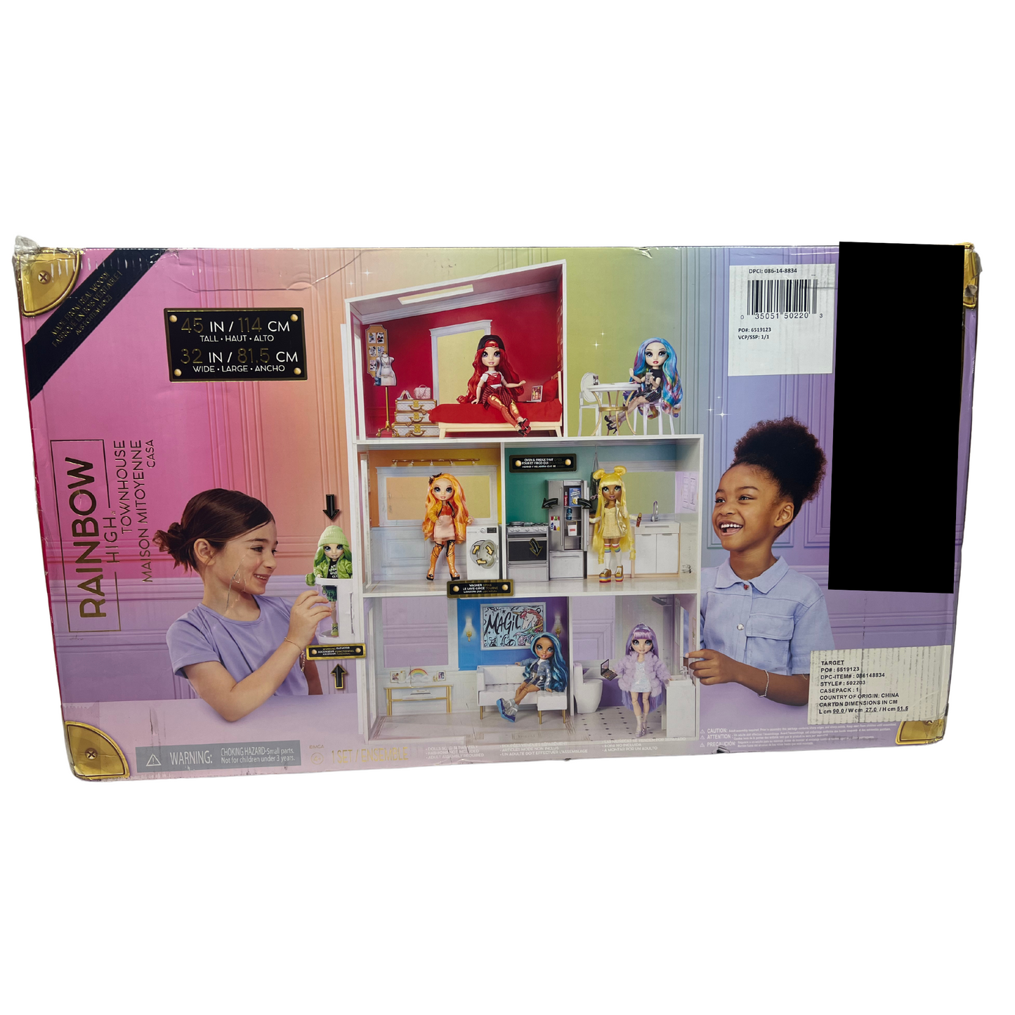 Rainbow High Townhouse – 3-Story, 5-Room Wood Dollhouse for Collectible Dolls