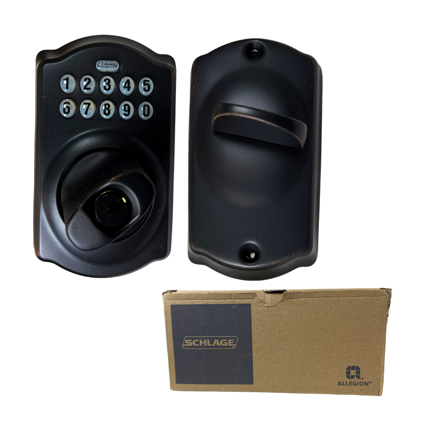 Electronic Keypad Deadbolt Lock – Keyless Entry, Illuminated Keypad, Battery Powered, Aged Bronze Finish