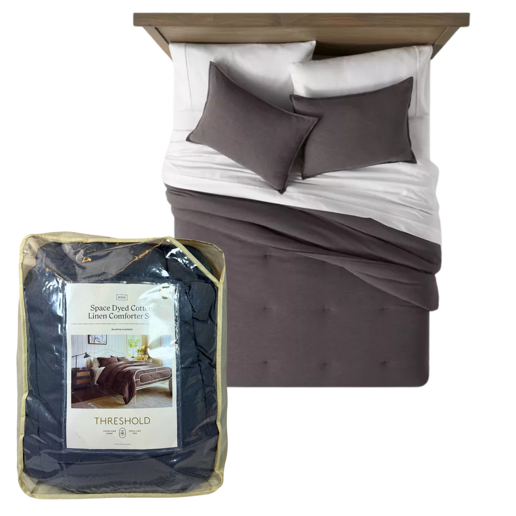 King Cotton-Linen Comforter Set – Space Dyed Gray, Year-Round Weight, Includes Comforter & 2 Shams