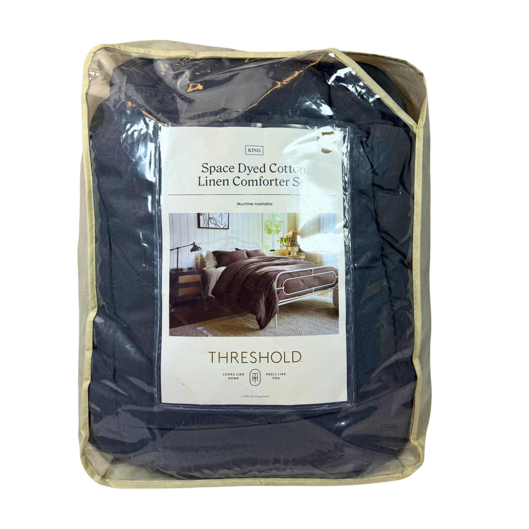 King Cotton-Linen Comforter Set – Space Dyed Gray, Year-Round Weight, Includes Comforter & 2 Shams