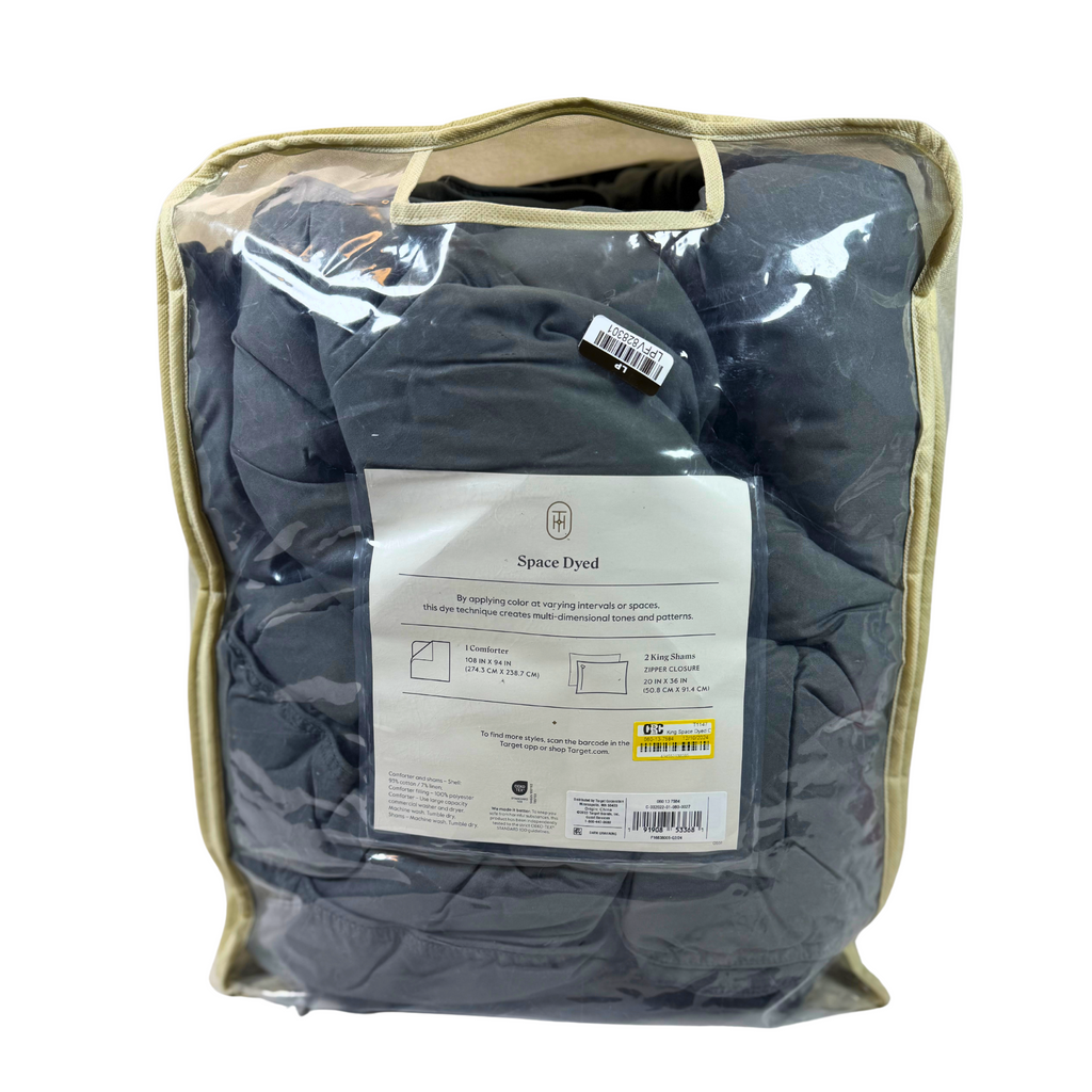 King Cotton-Linen Comforter Set – Space Dyed Gray, Year-Round Weight, Includes Comforter & 2 Shams