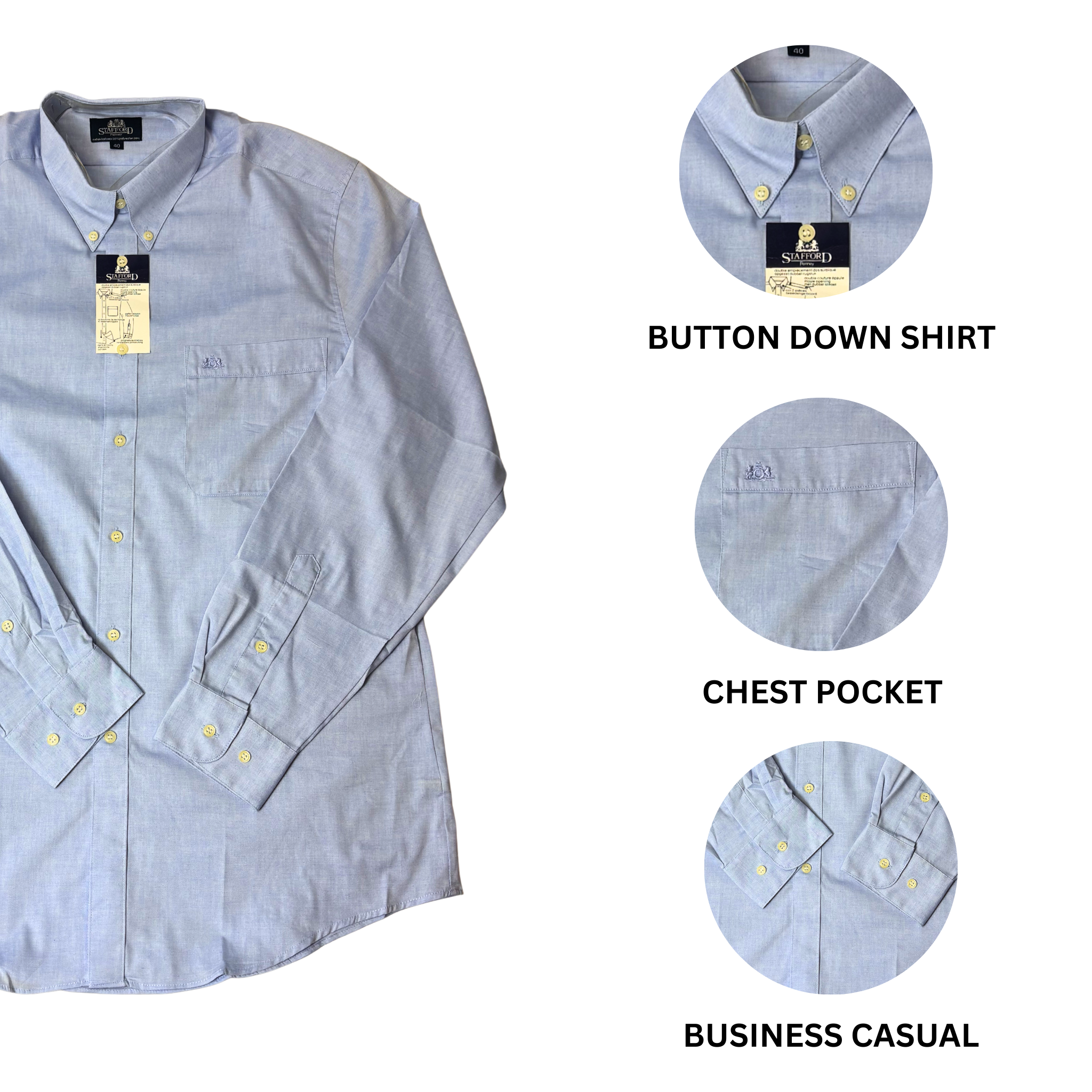 Men’s Light Blue Button-Down Dress Shirt – Size 40 (M)