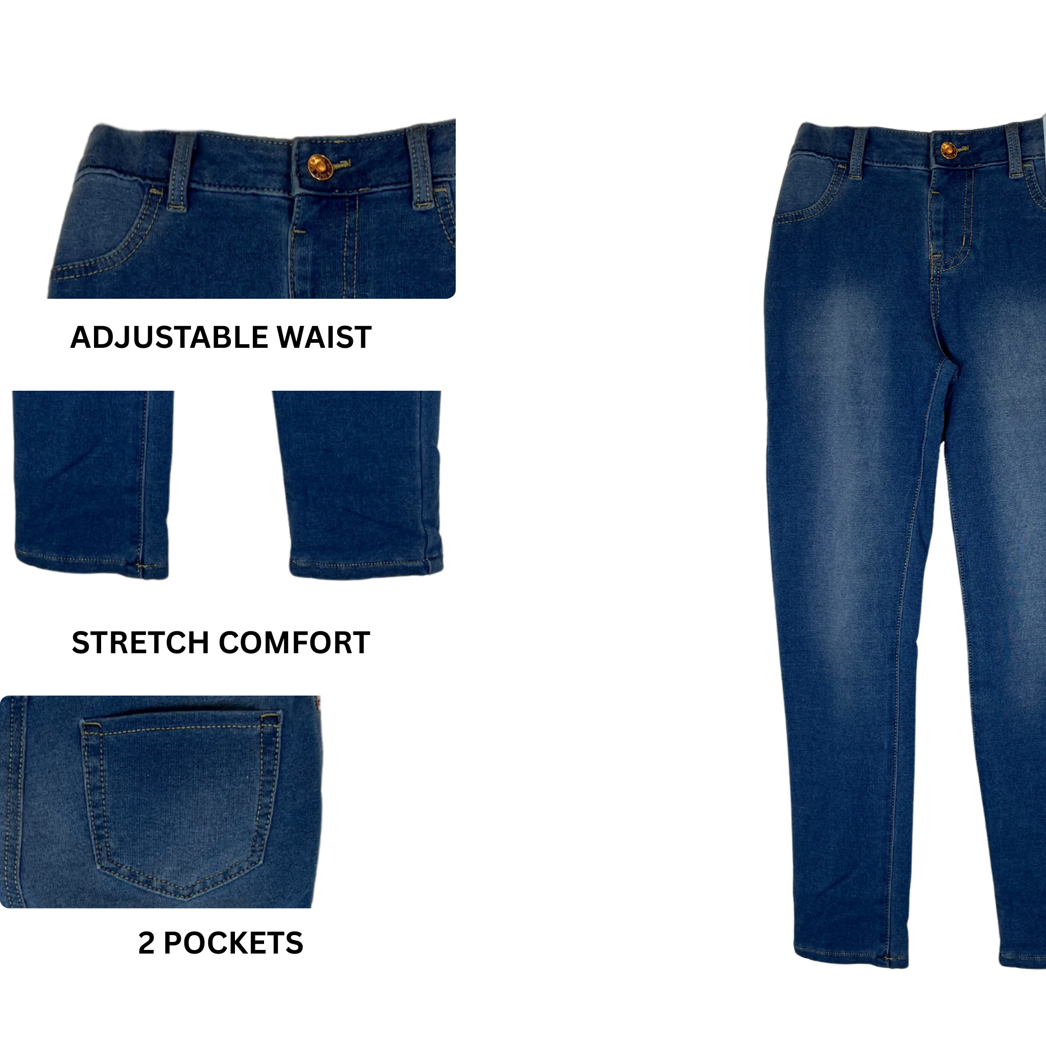 Super Stretch Jeggings with Adjustable Waist, Size L (10/12)