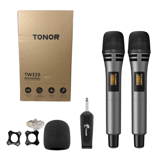 Wireless Dual Microphone System – UHF Cordless Dynamic Mics with Rechargeable Receiver, 15 Channels, Ideal for Karaoke, Parties, Weddings & Events